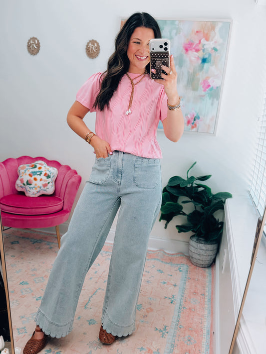 Pink Wave Sweater Top