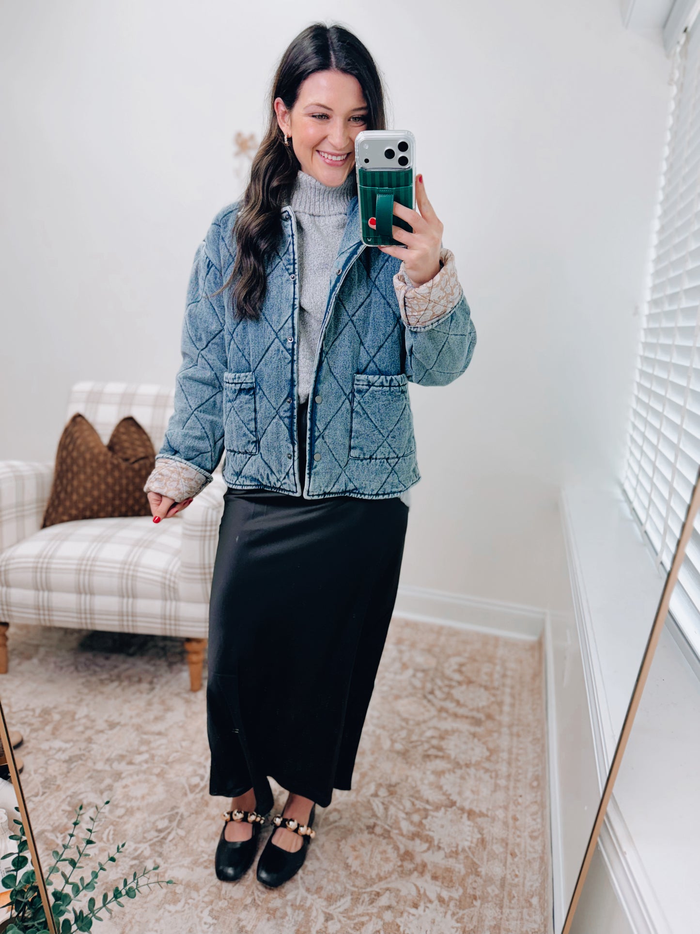 Contrast Lining Quilted Padding Denim Jacket