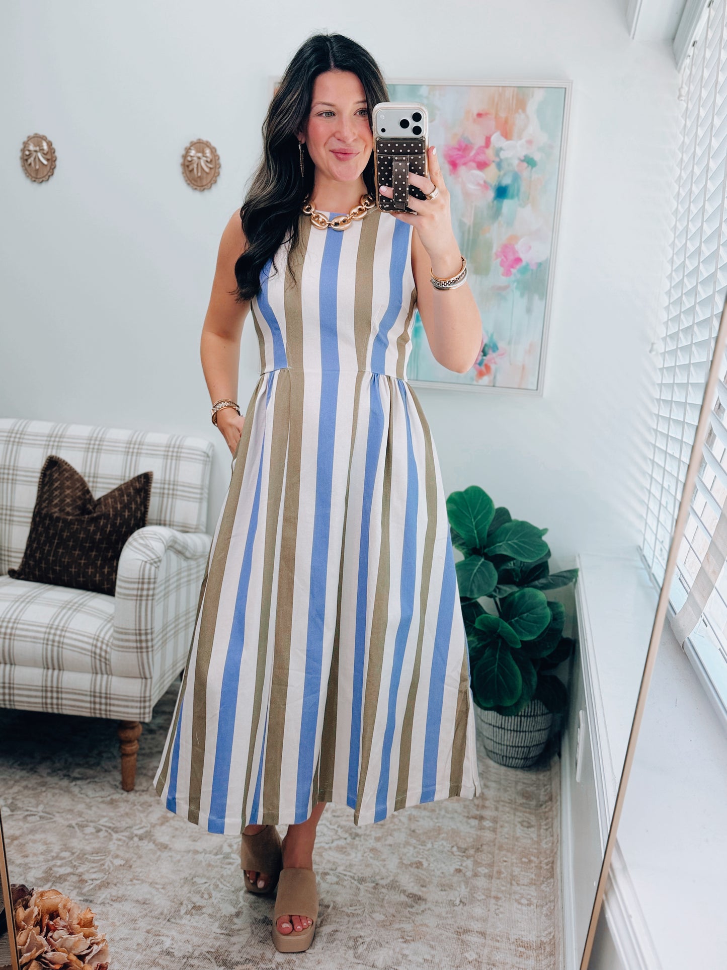 Elle Striped Soft Denim Midi Dress