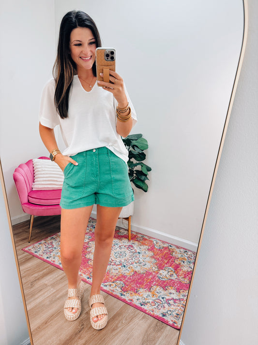 Sully High Waisted Denim Shorts - Green