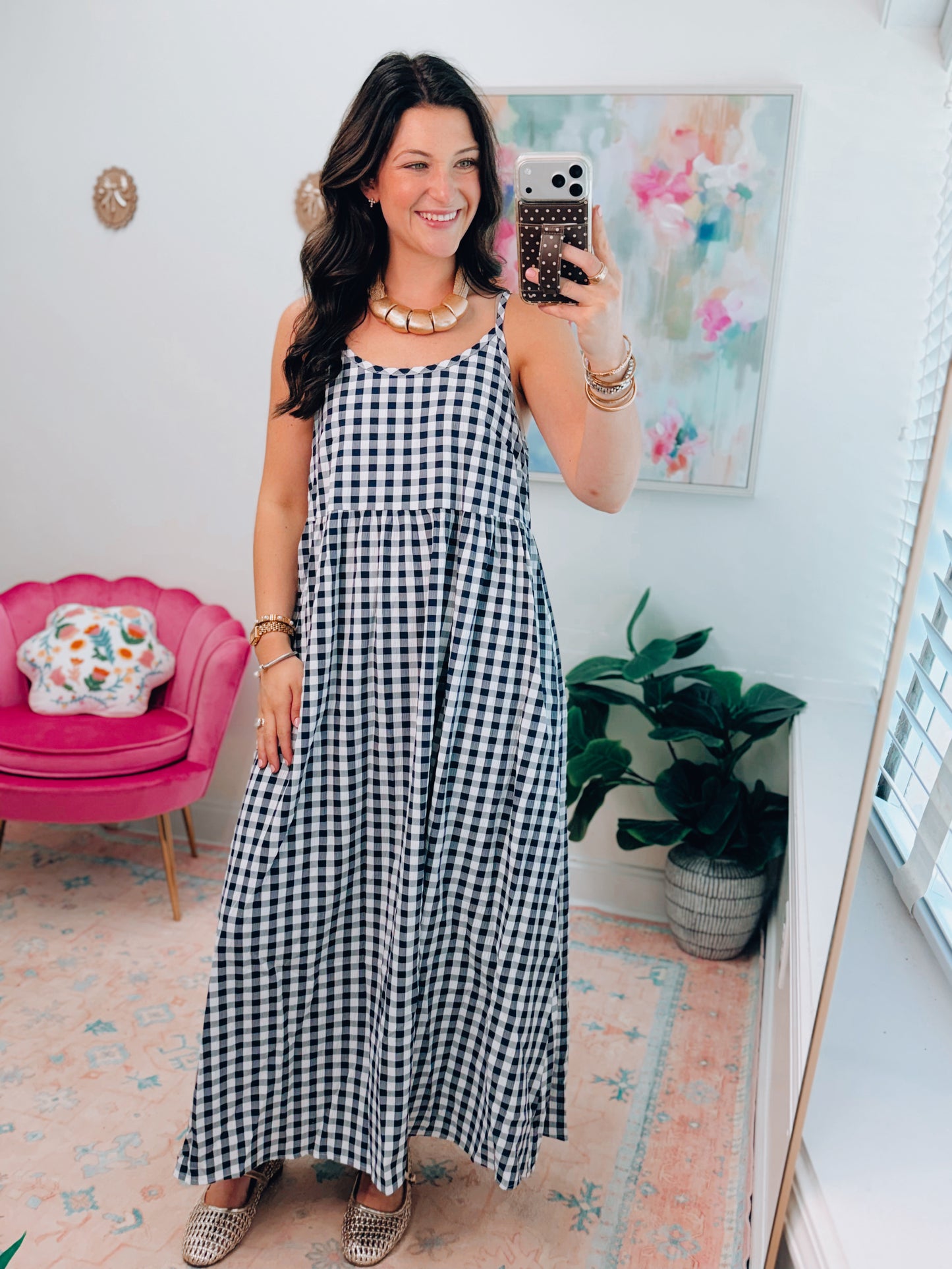 Lennox Navy Gingham Top + Maxi Dress Combo