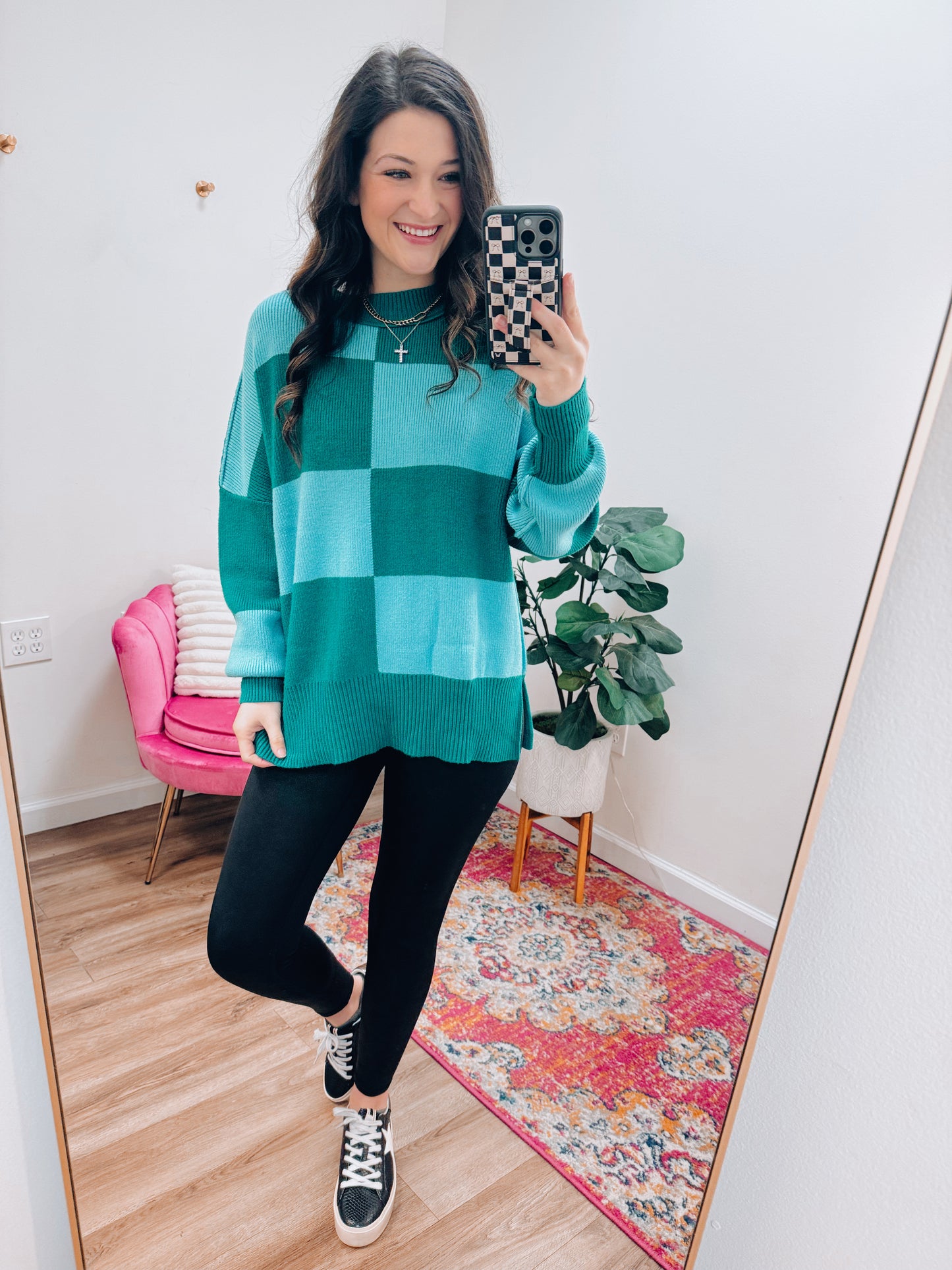 Brinley Checkered Dolman Sweater