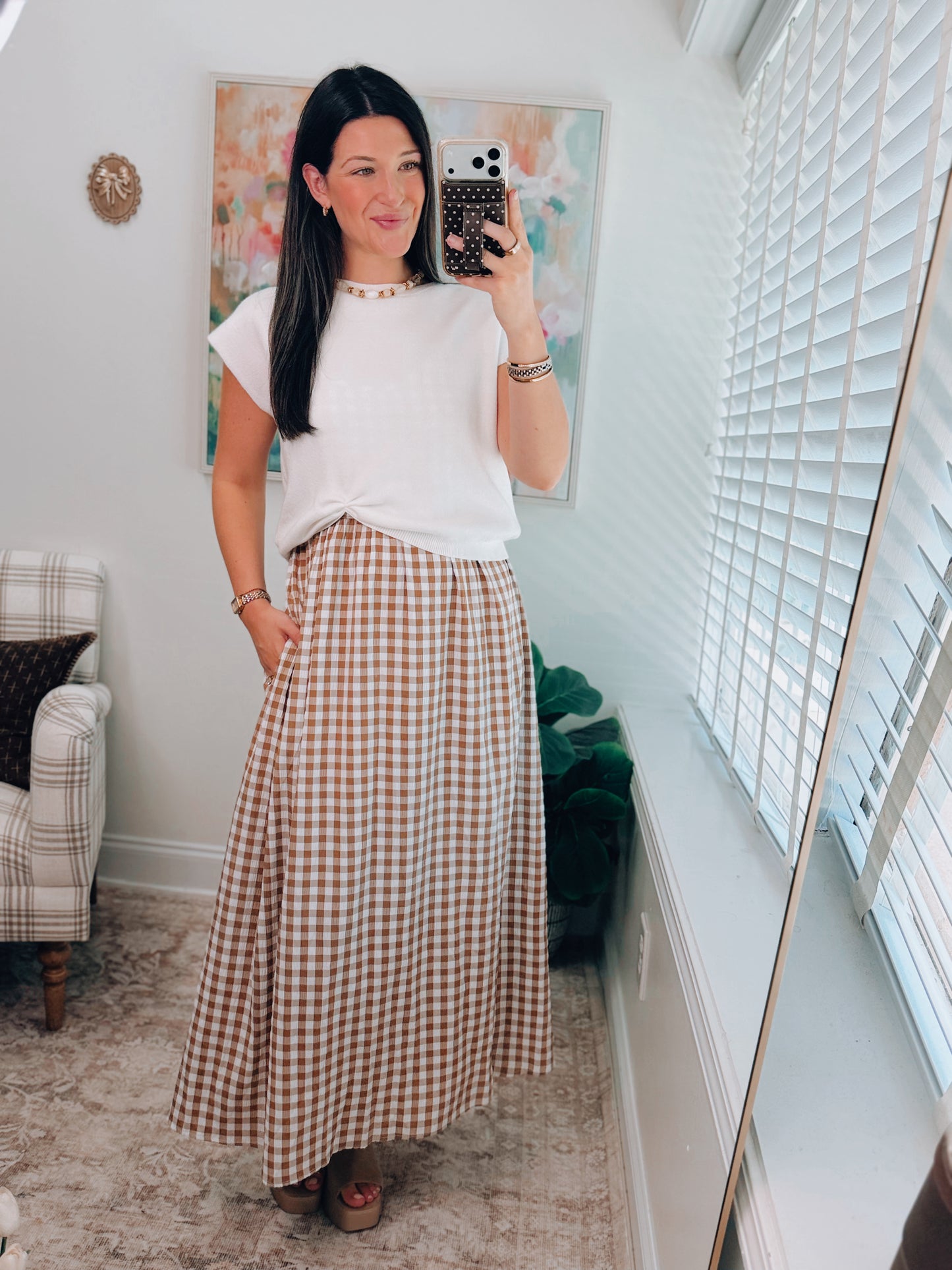 Lennox Mocha Gingham Top + Maxi Dress Combo