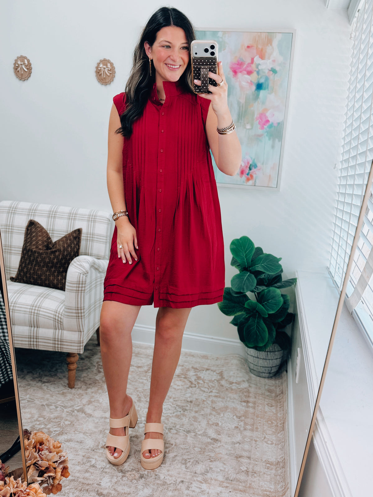 Sienna Pleated Button Mini Dress