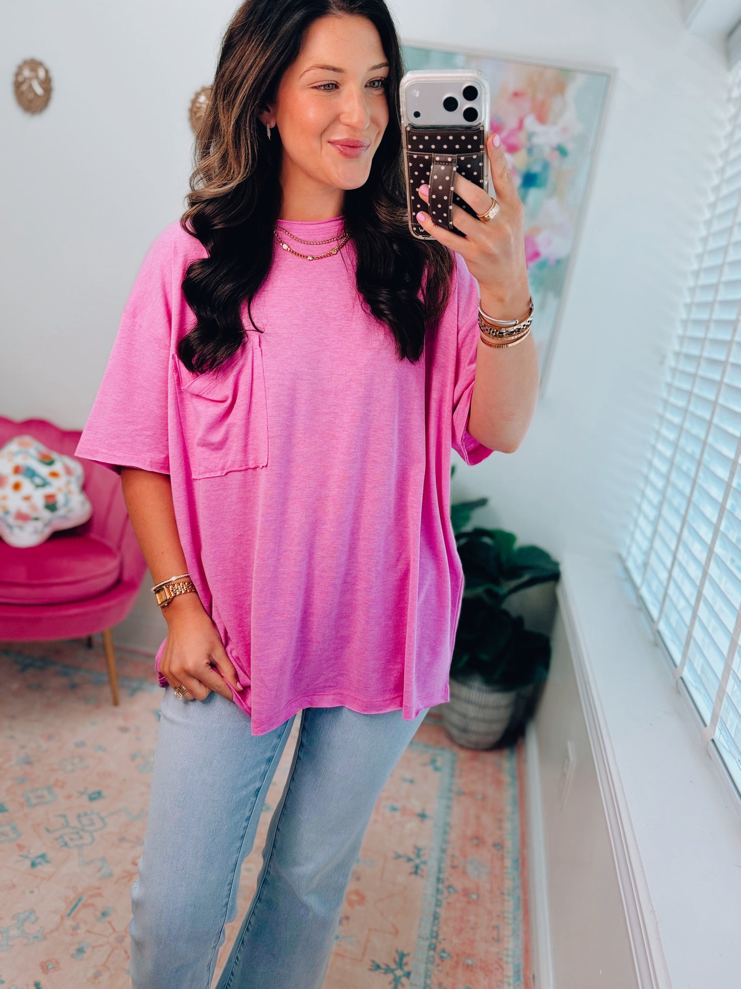 Everyday Basic Oversized Pocket Tee - Pink