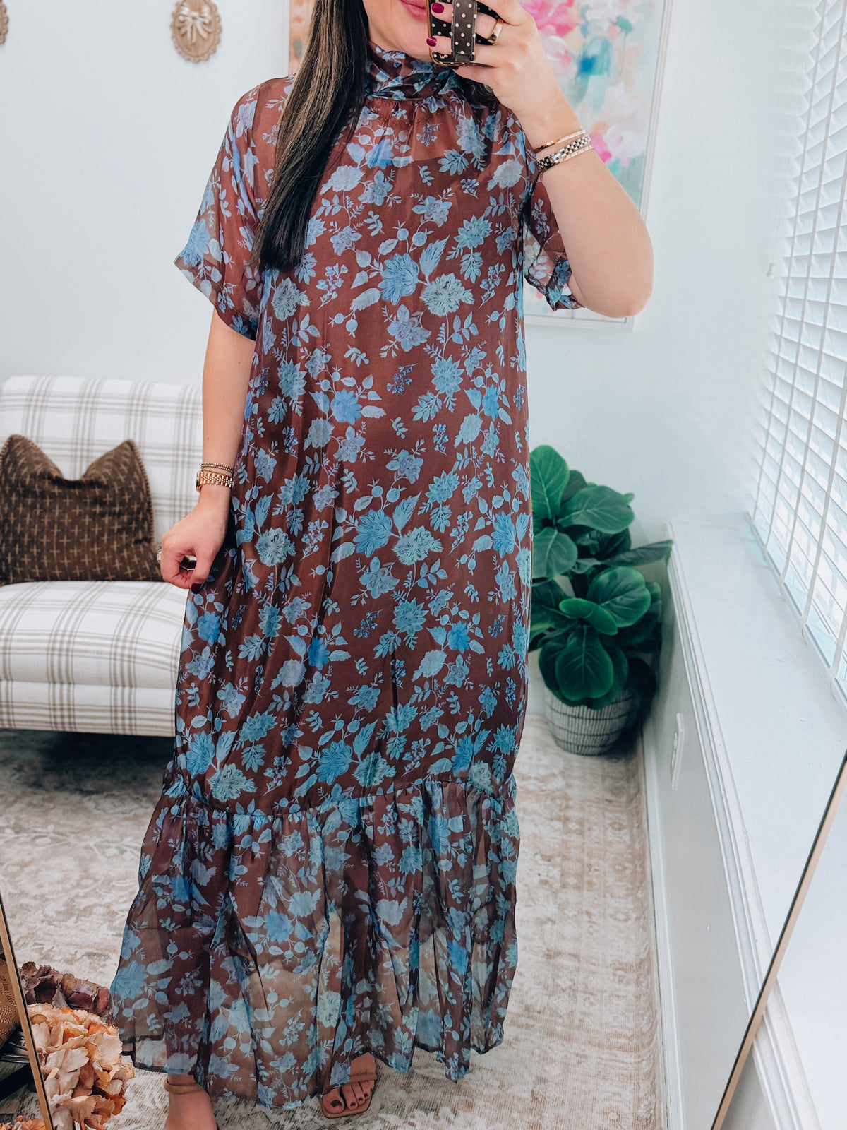 Muse Blue Floral Sheer Midi Dress