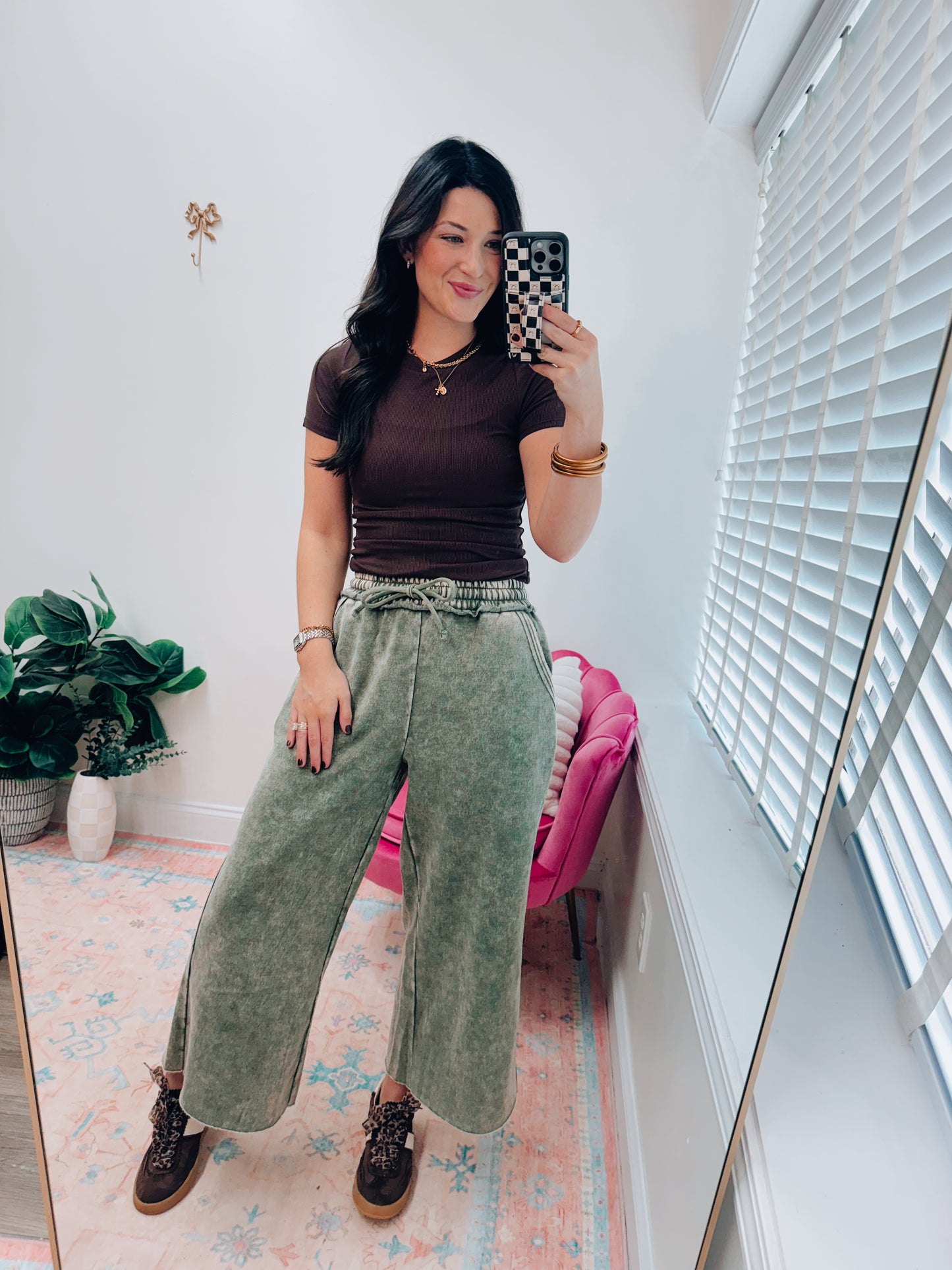 CURVY Savannah Mineral Wash Wide-Leg Sweats - Olive