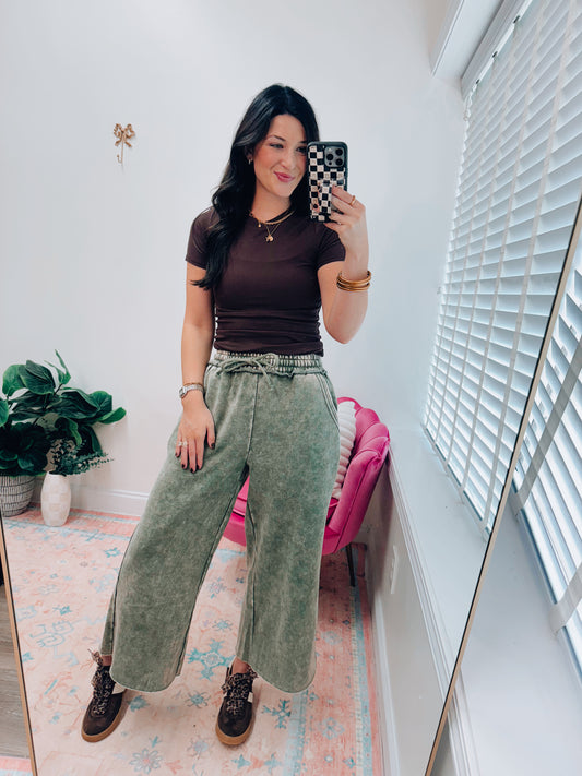 CURVY Savannah Mineral Wash Wide-Leg Sweats - Olive