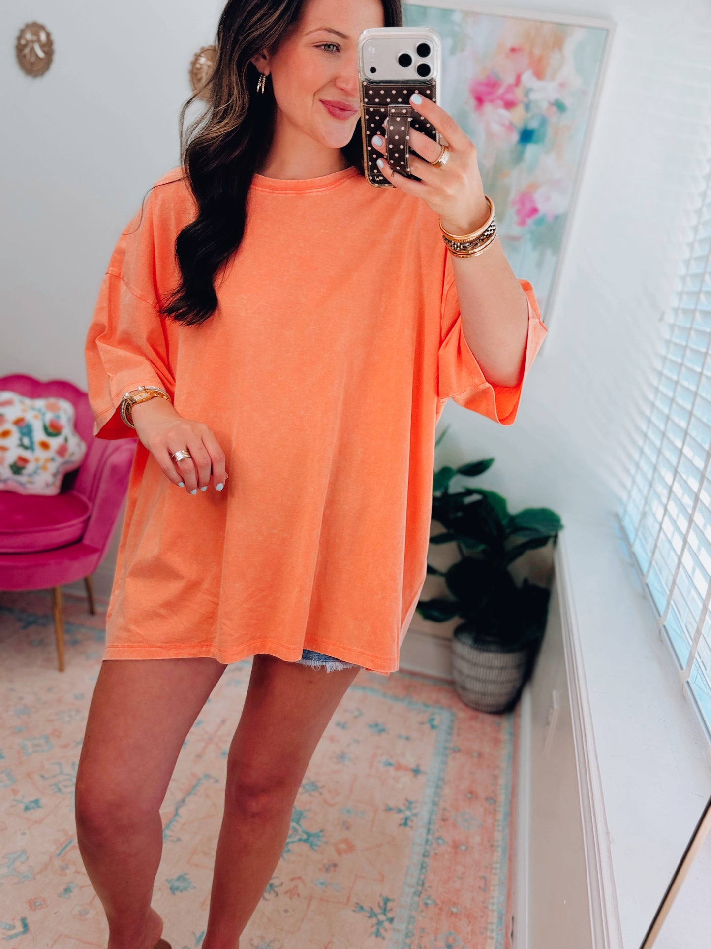 Daily Go-To Oversized Mineral Wash Tee - Coral