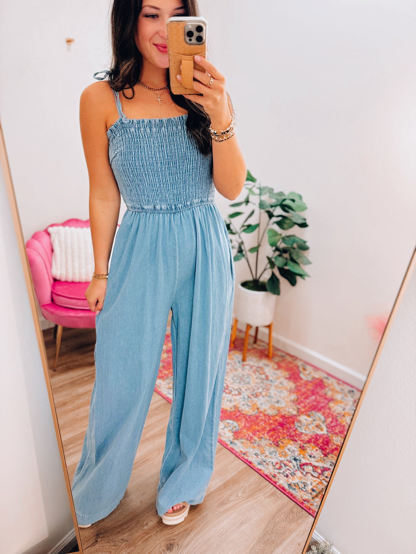 Sullivan Smocked Denim Jumpsuit