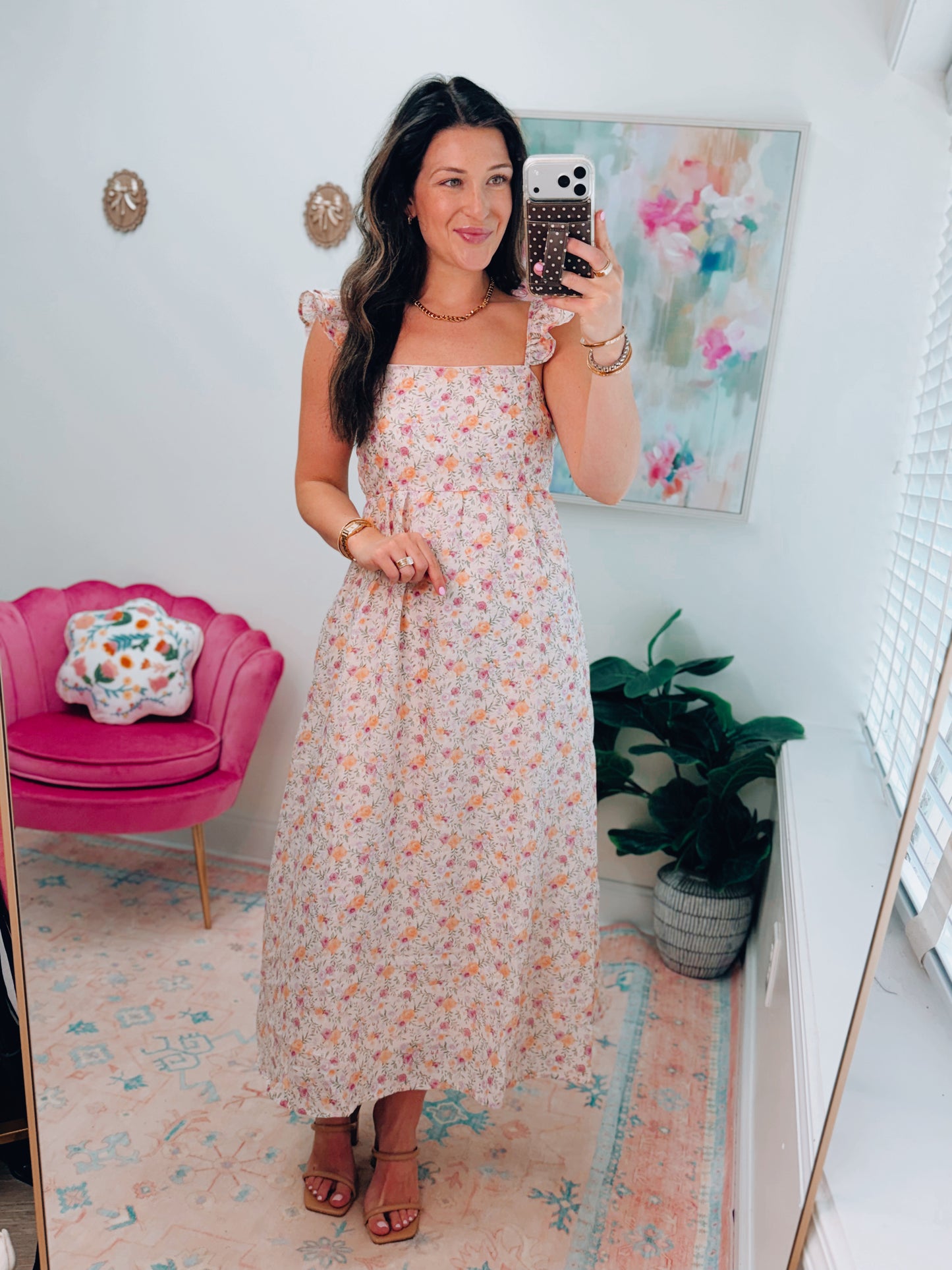 Sadie Floral Midi Dress - Pink