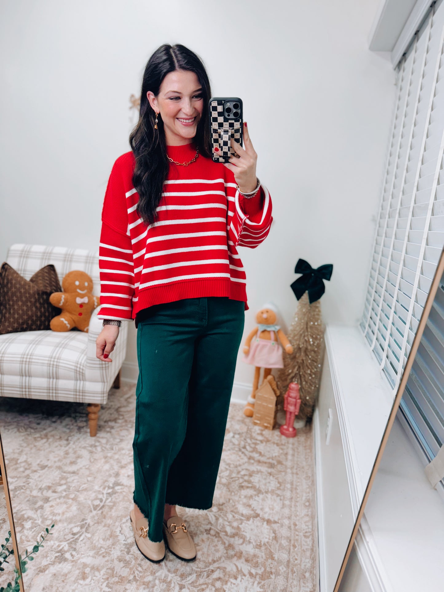 Mercer Striped Red Mock Neck Ribbed Sweater