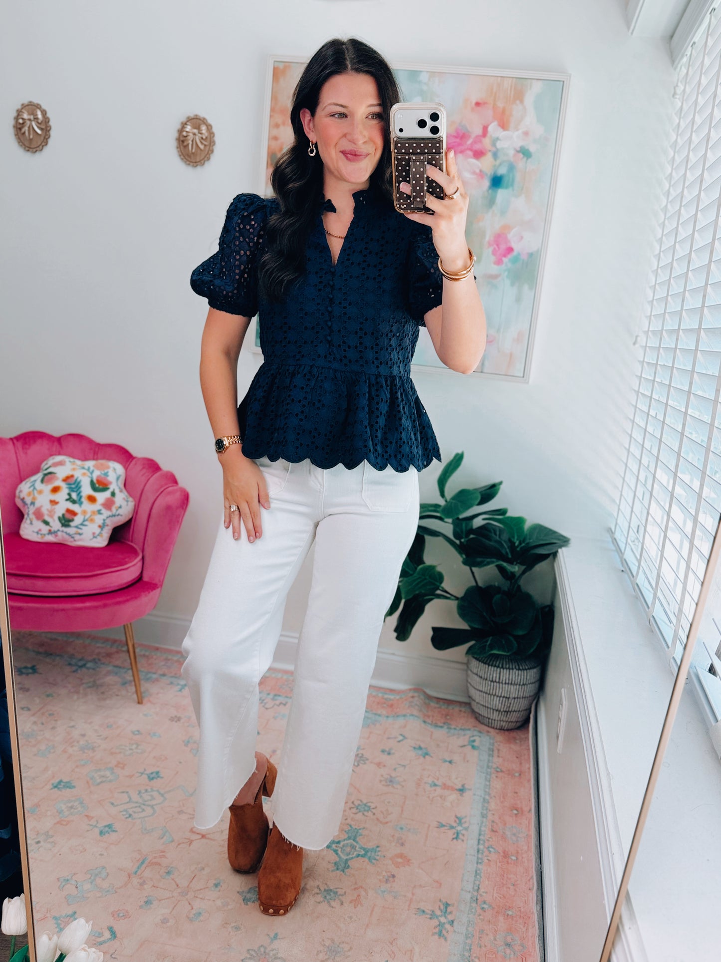 Simply Grace Eyelet Top - Navy