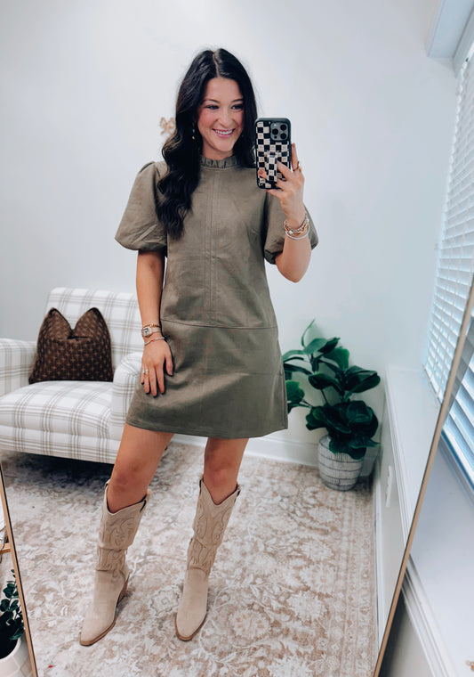 Olive Suede Mini Dress