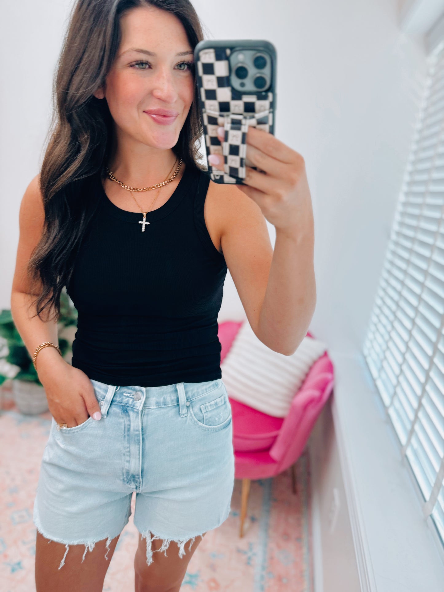 Bella Ribbed Basic Tank - Black