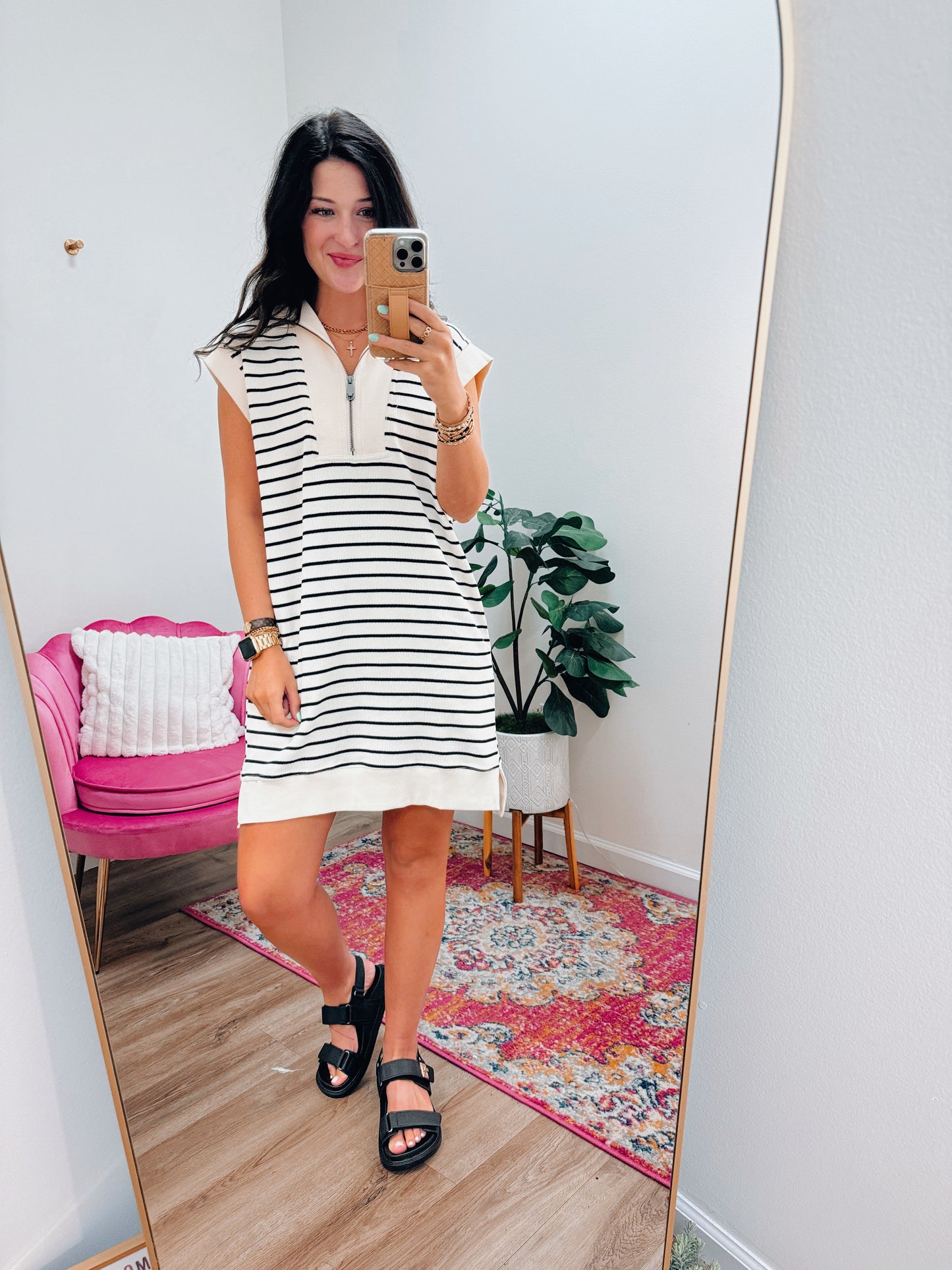 Quinnie Stripped Ribbed Zipper Dress