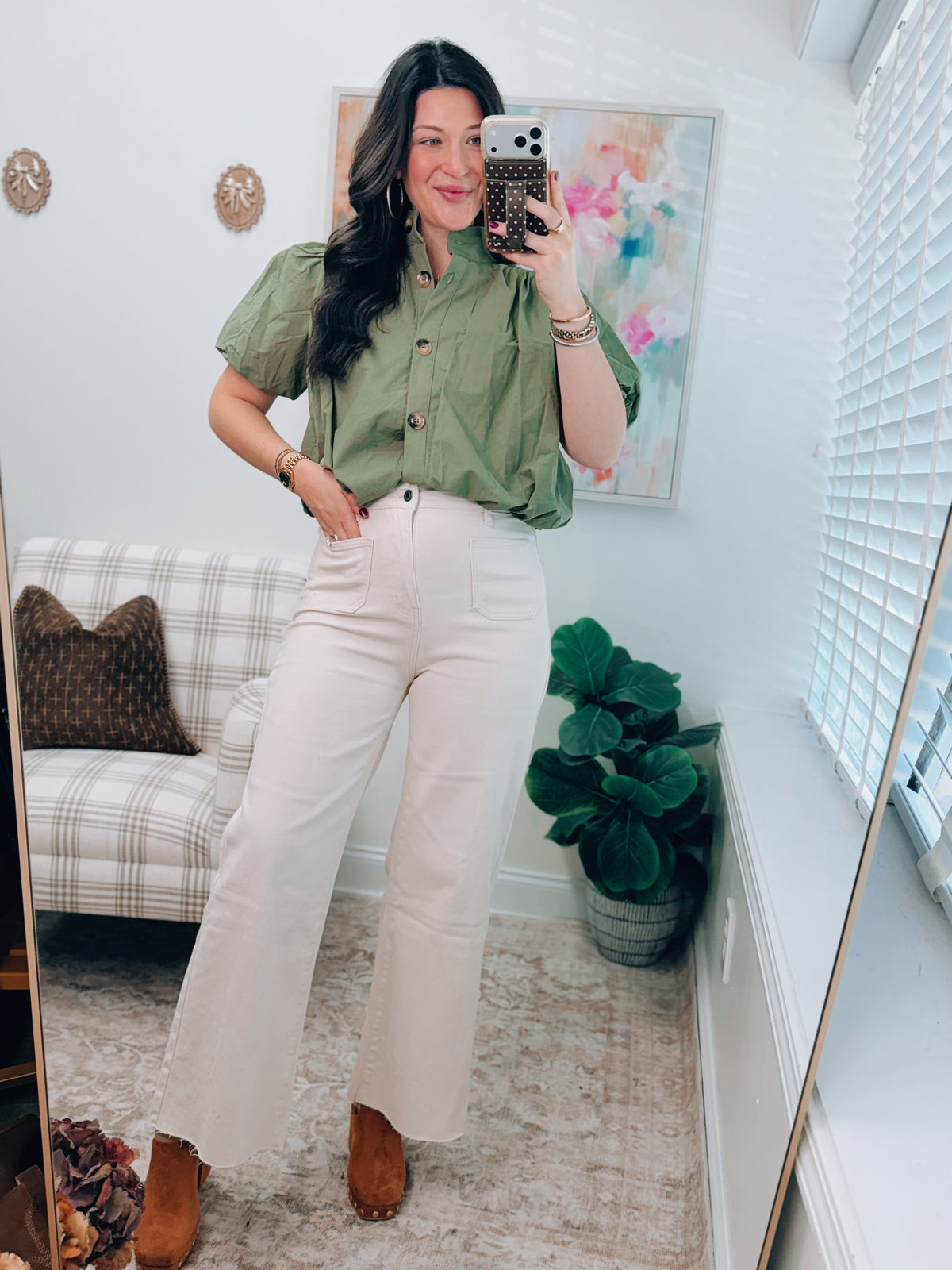 Annie Oatmeal Front Pocket Wide-Leg Denim