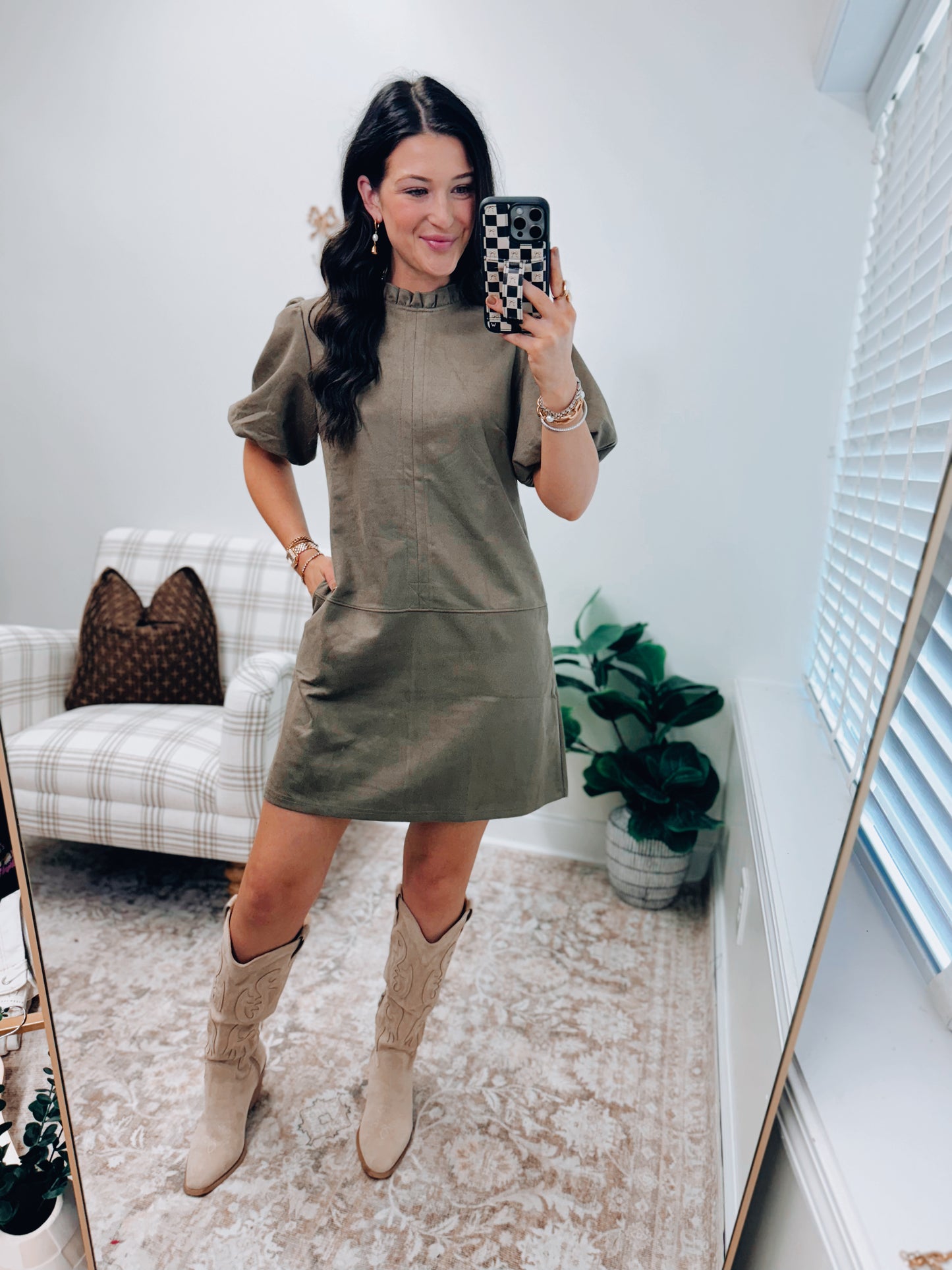 Olive Suede Mini Dress