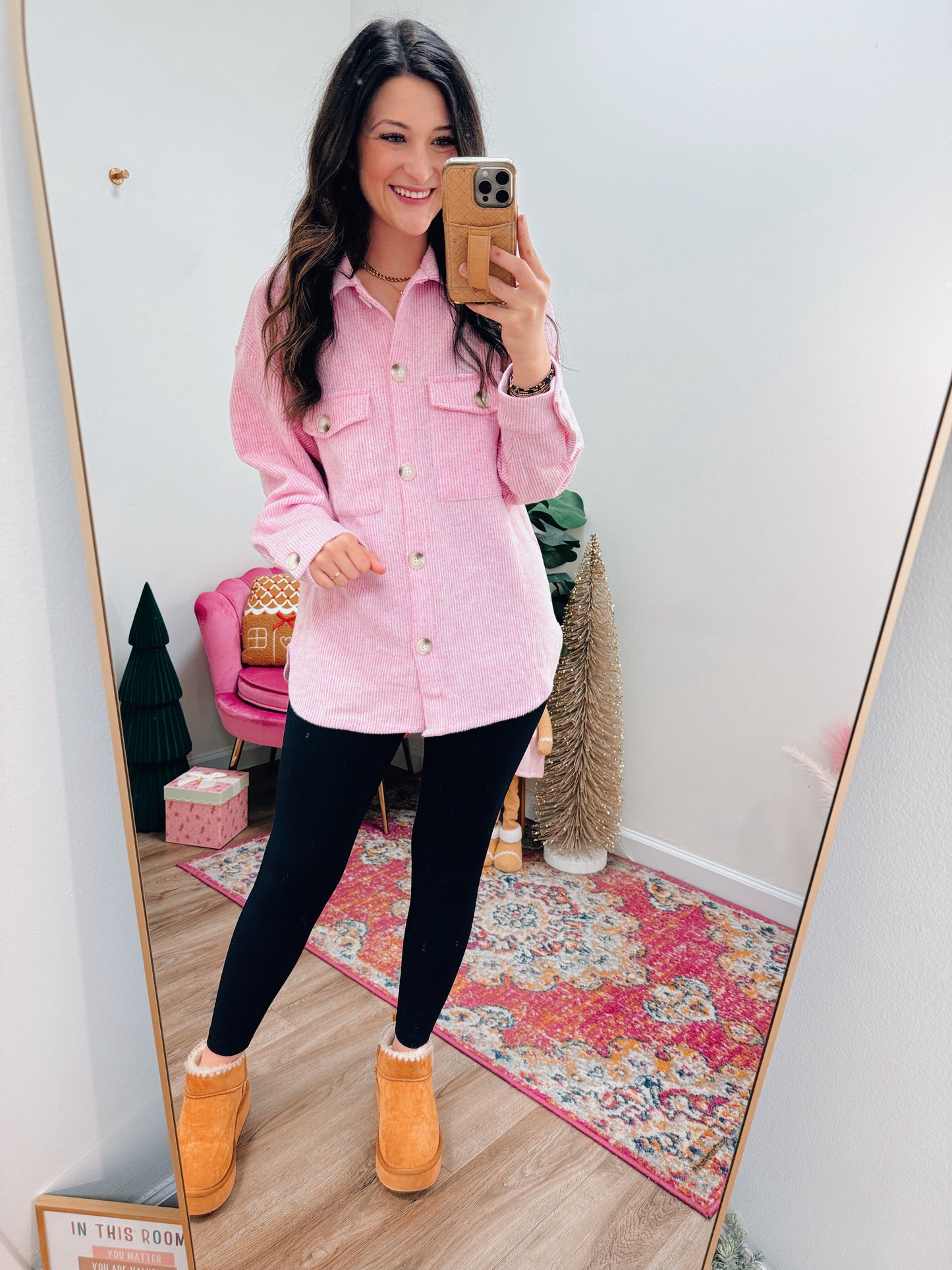 Pink Button Down Shacket