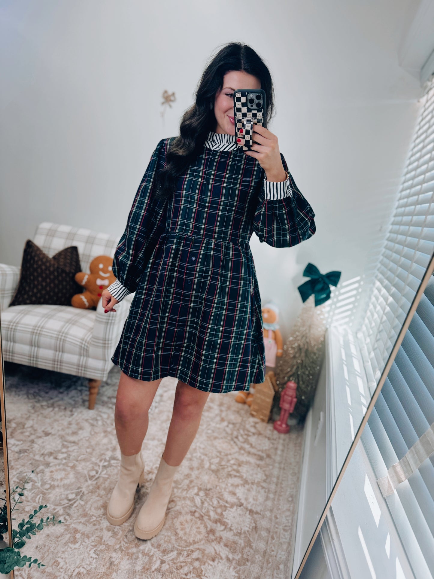 Timber Plaid Button Mini Dress