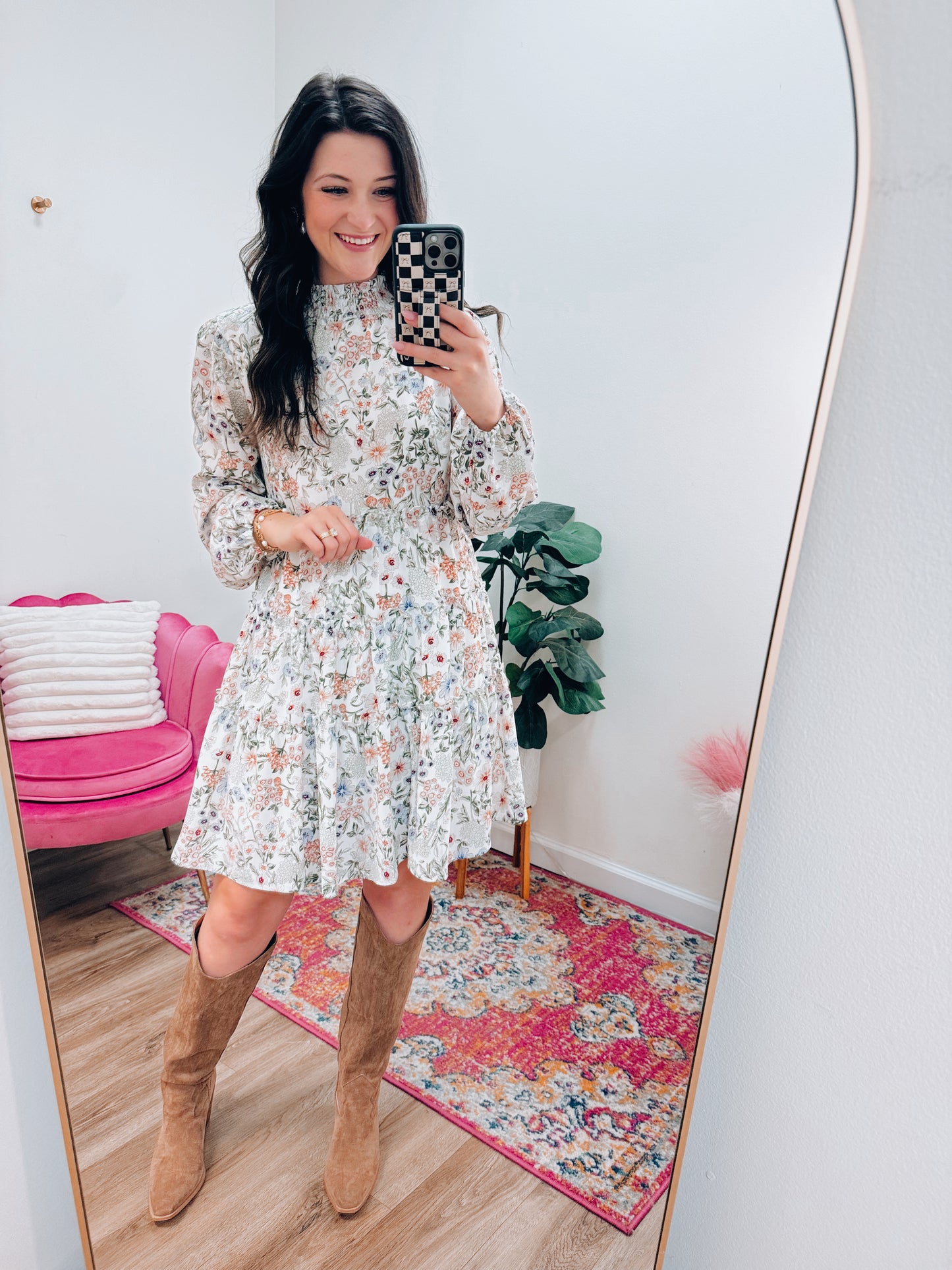 Jordan Floral Mock Neck Mini Dress