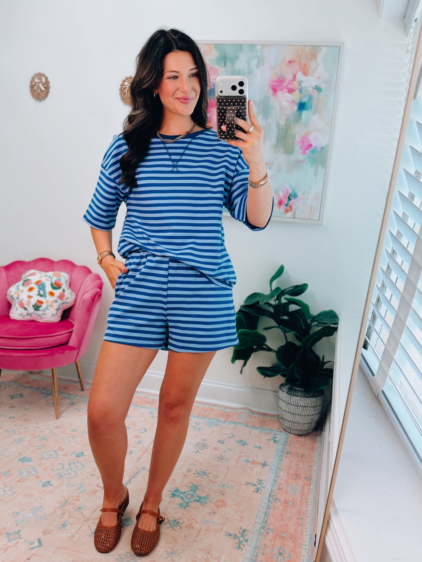 Calling Stripes Blue Striped Shorts Set