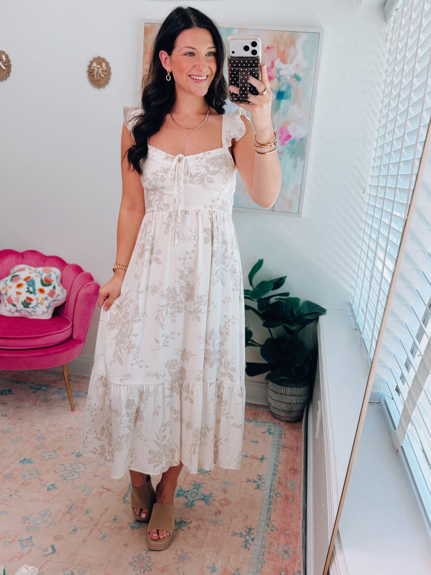 Ruffle Floral Corset Midi Dress