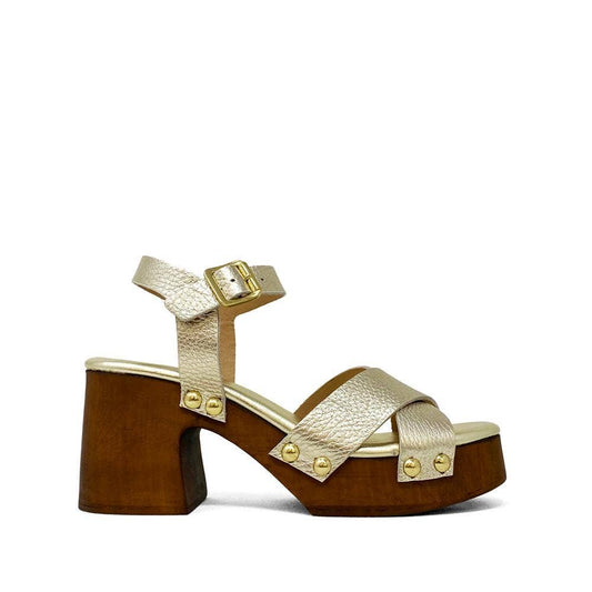 Giovanna Gold Leather Heels - Shu Shop