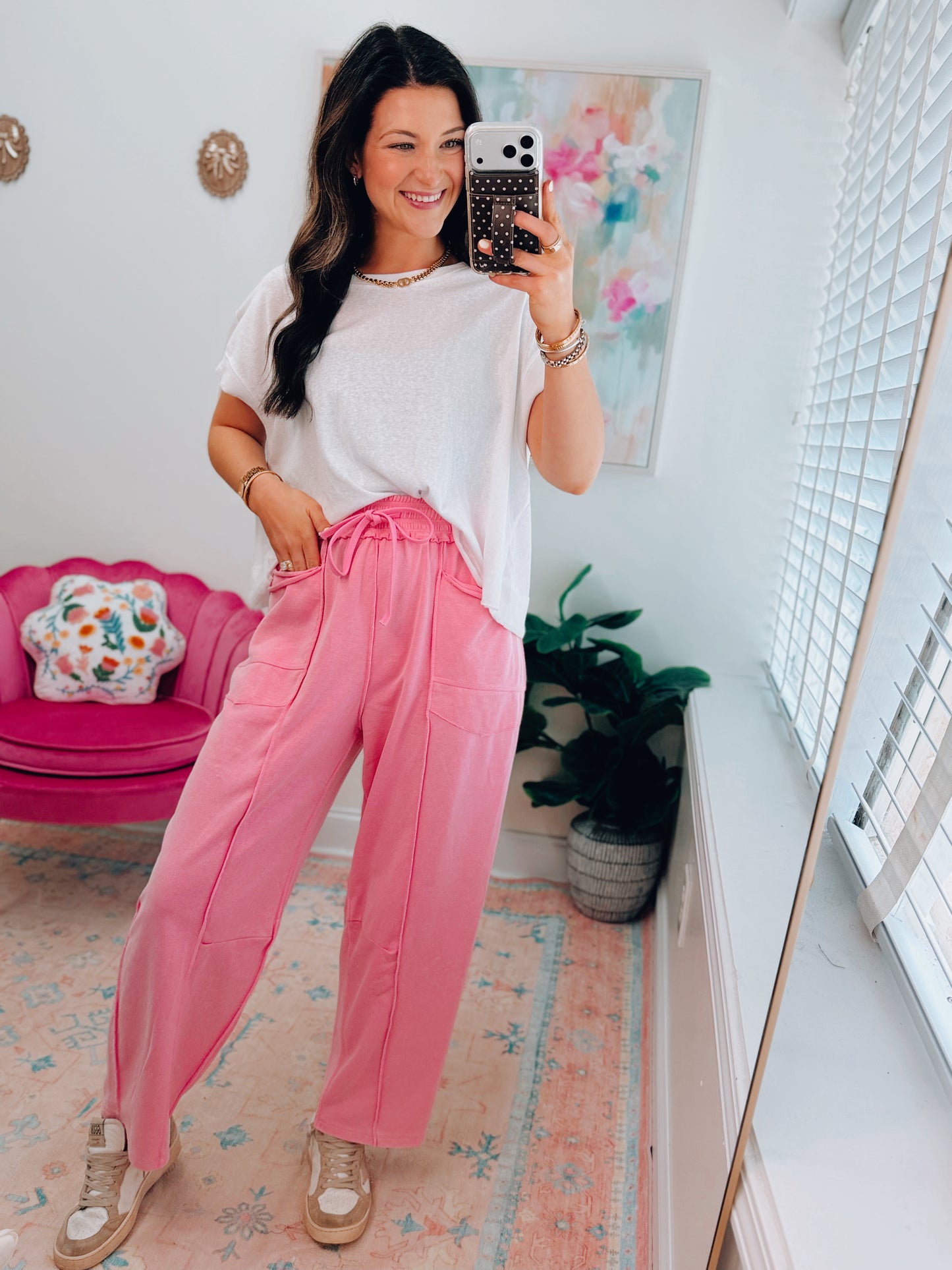 Mineral Wash Barrel Utility Knit Pants - Pink