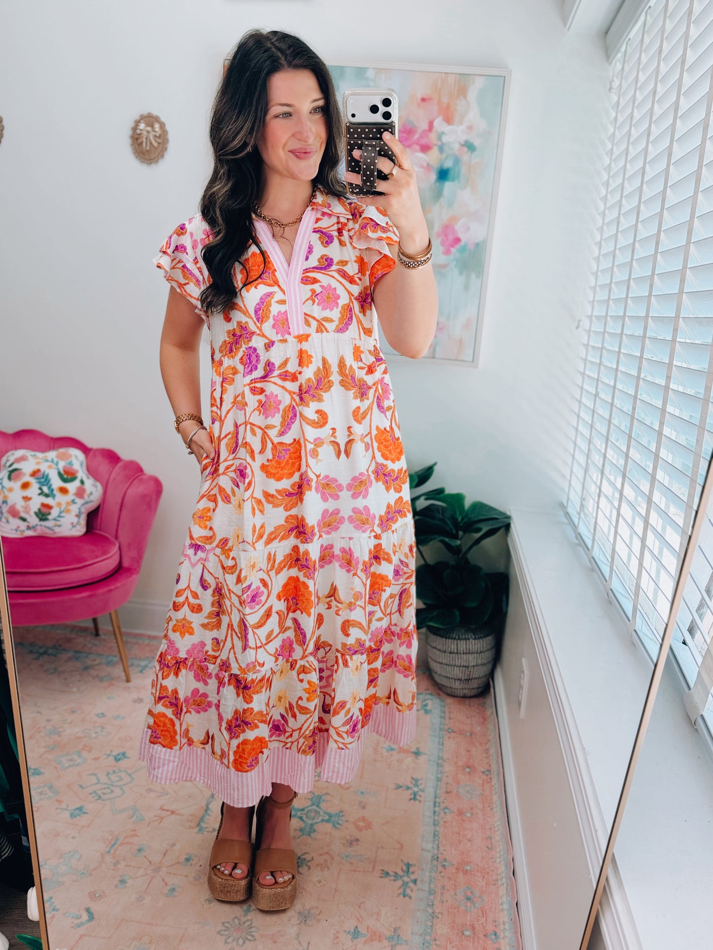 Hibiscus Dreams Pink Mix Midi Dress