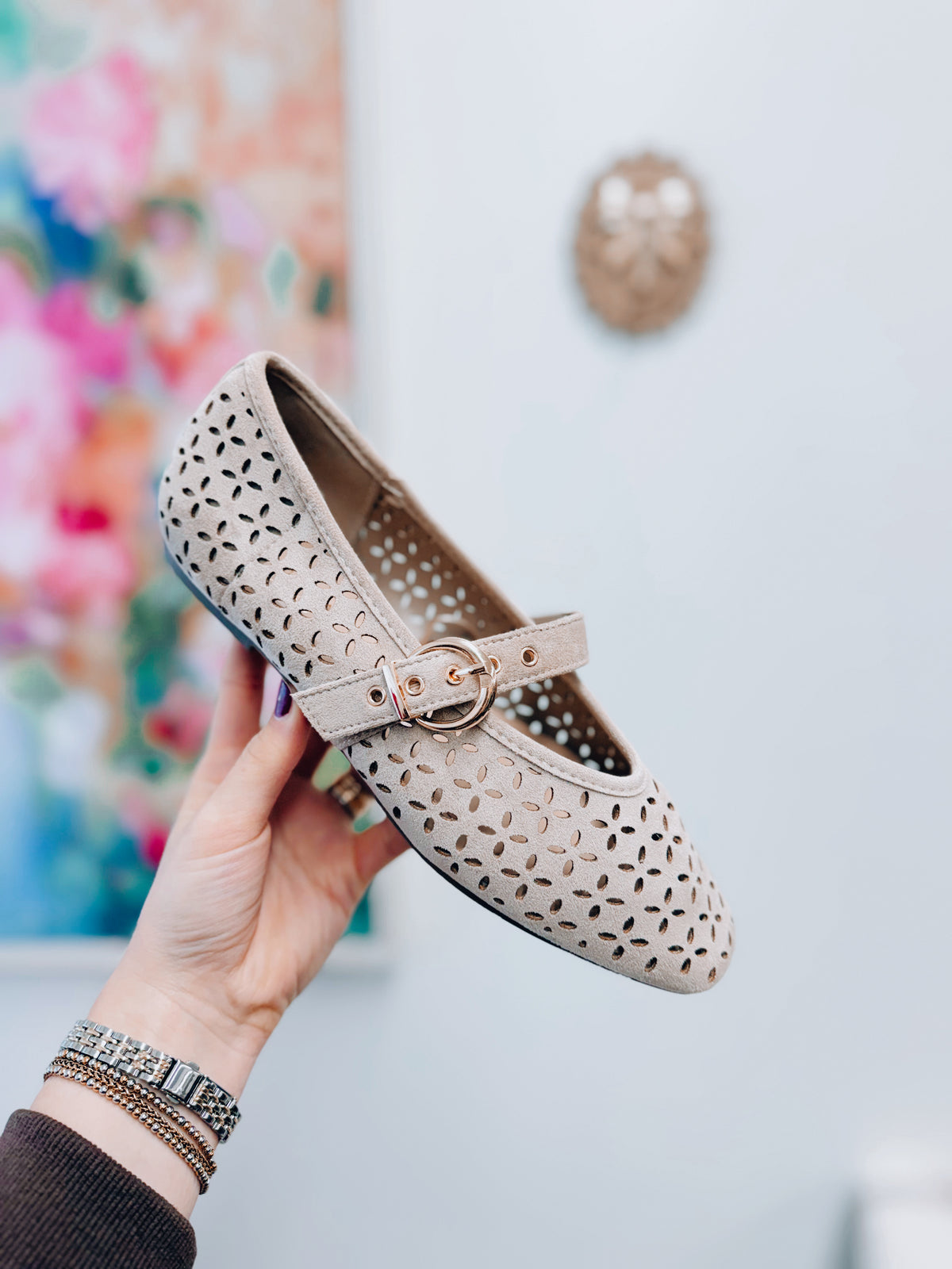 Linda Suede Mary Jane Flats - Sand Beige