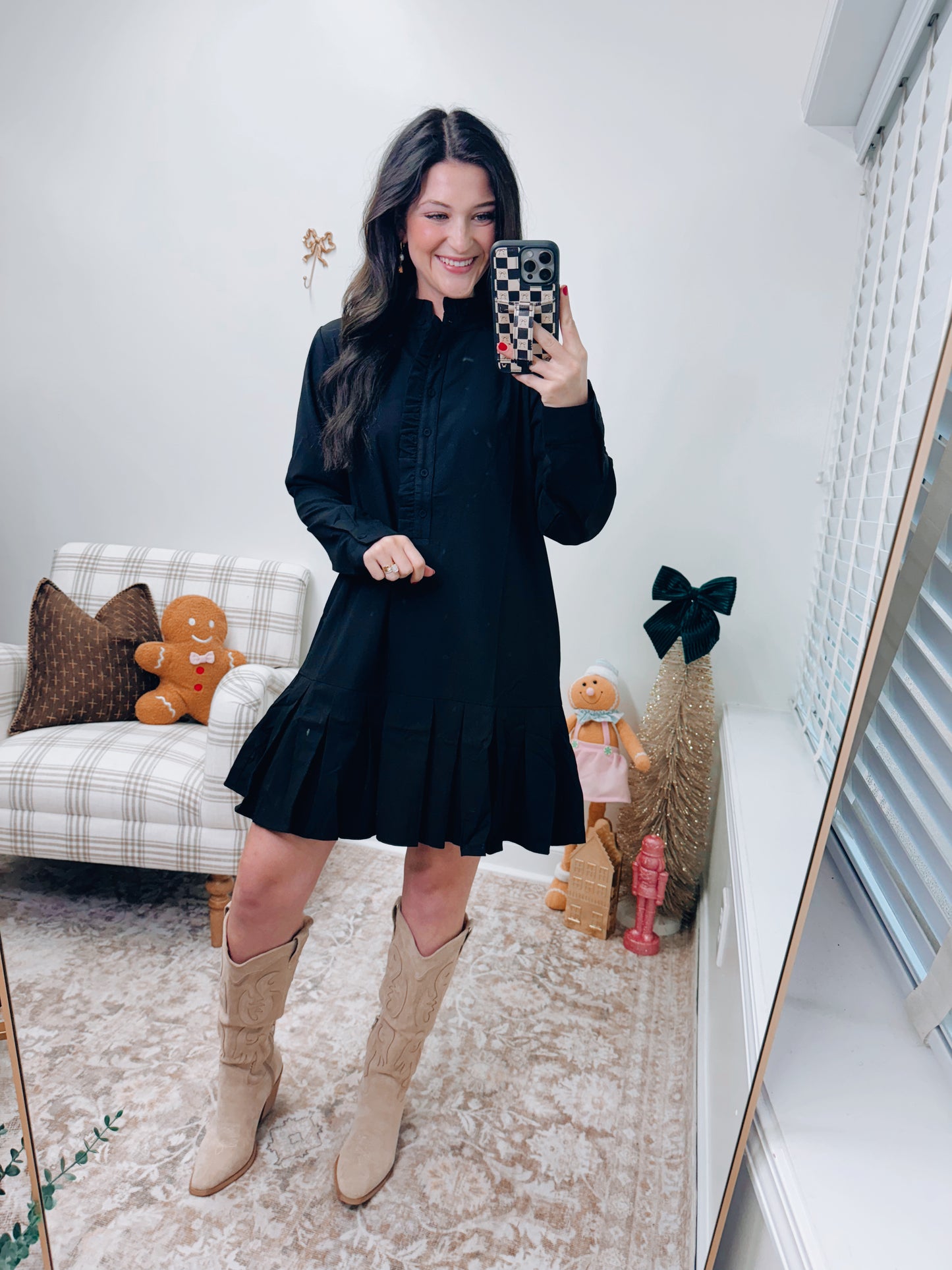 Hunter Pleated Mini Dress - Black