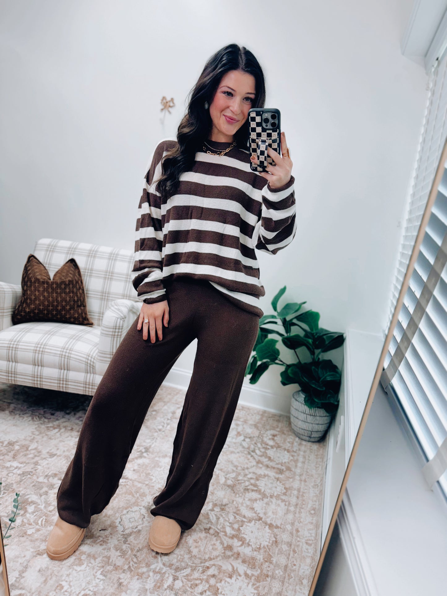 SoftWave Stripe Knit Set - Brown