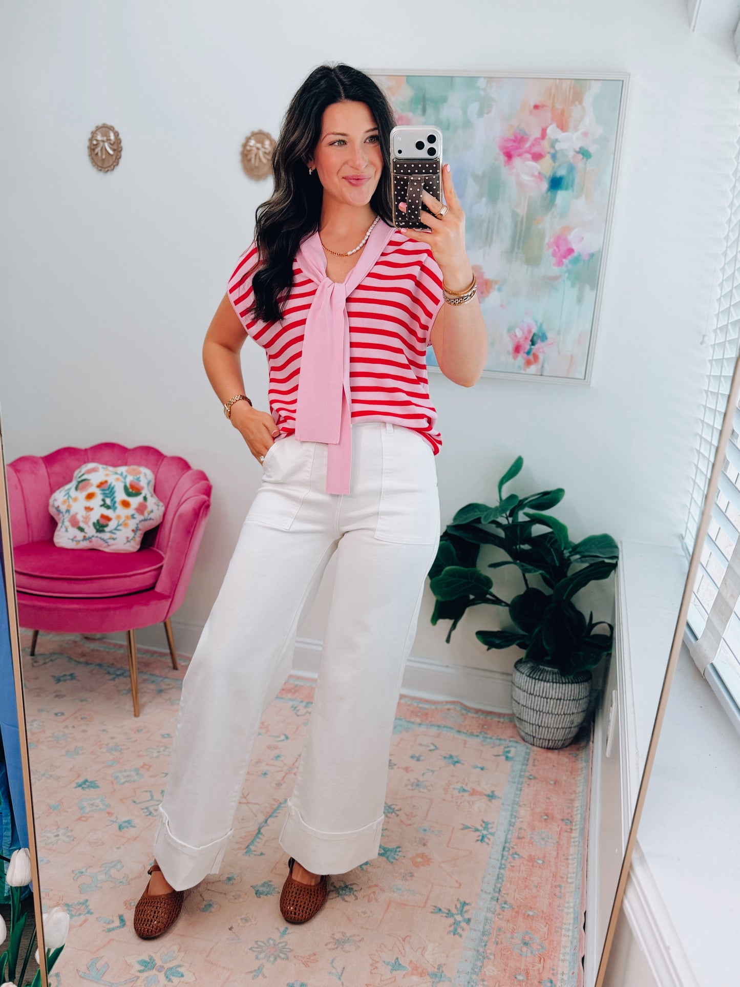 Poppy Stripped Tie Top