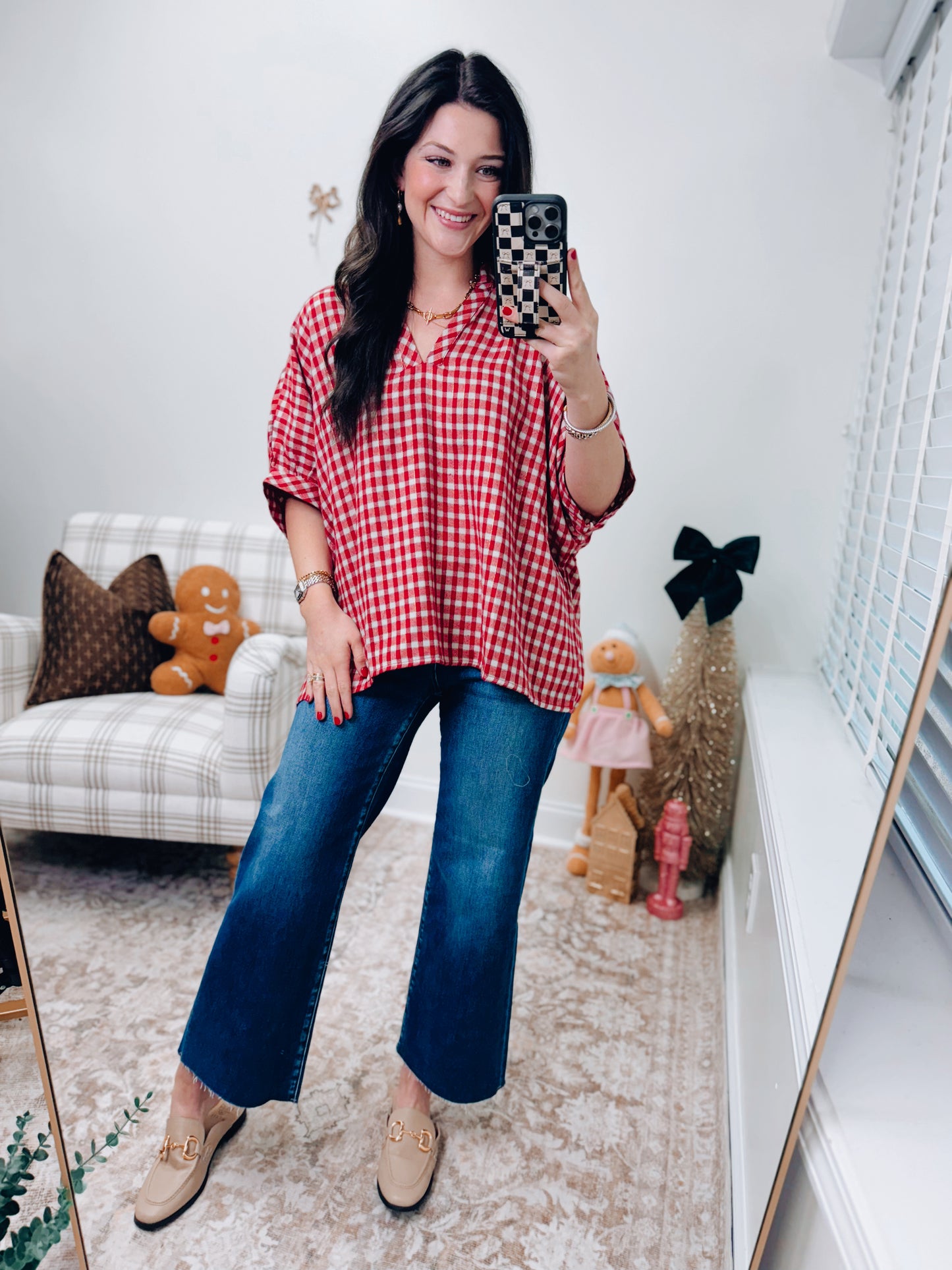 Gold Glitter Gingham Dolman Top