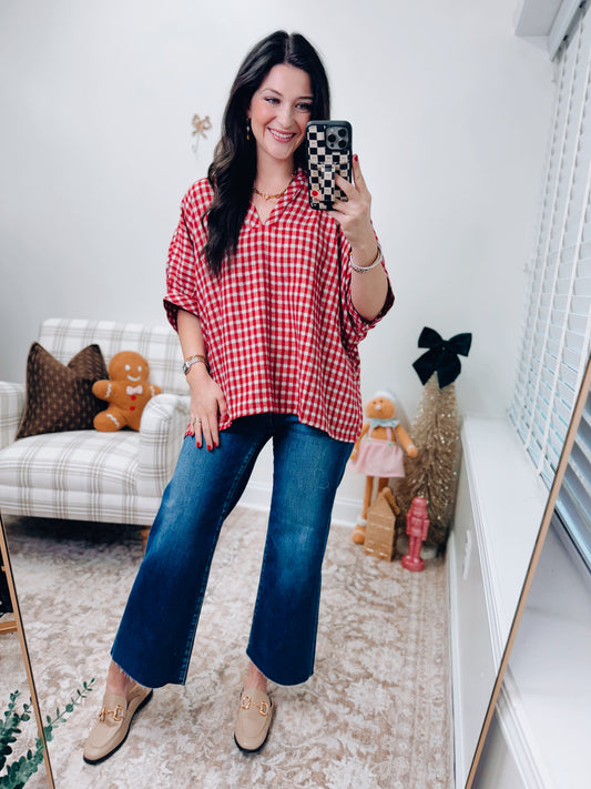 Gold Glitter Gingham Dolman Top