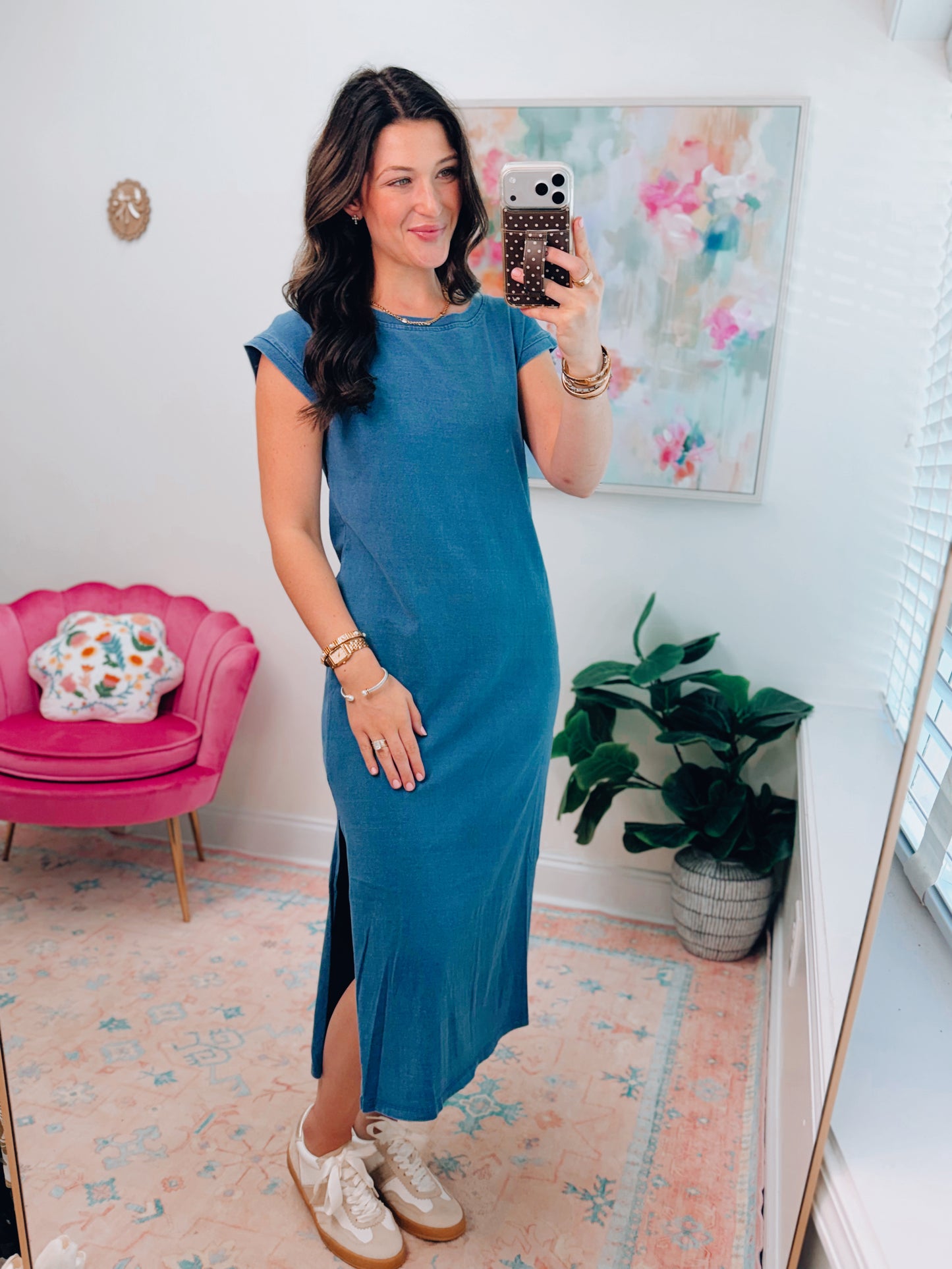 Denim Blue Mineral Wash Tee Midi Dress