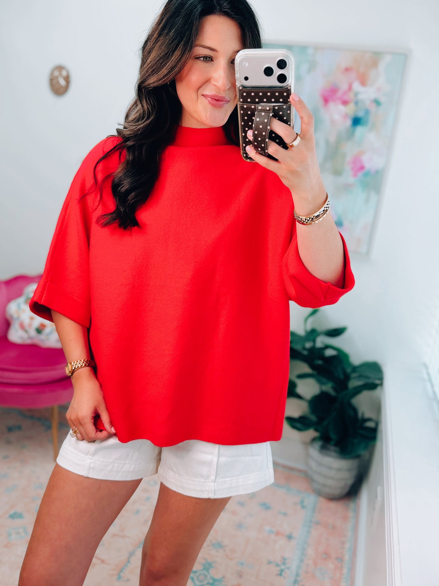 Molly Red Knit Mock Neck Top