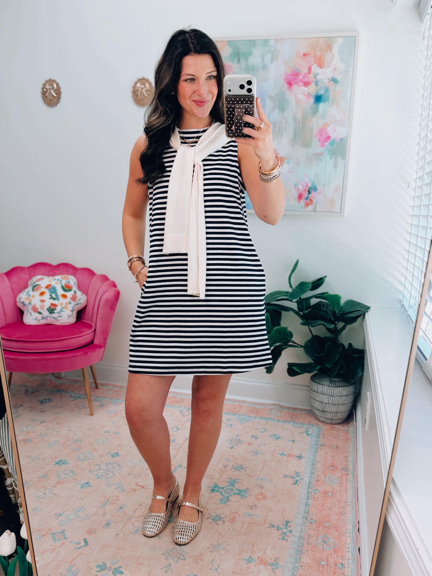 Navy Stripe Cardigan Combo Mini Dress