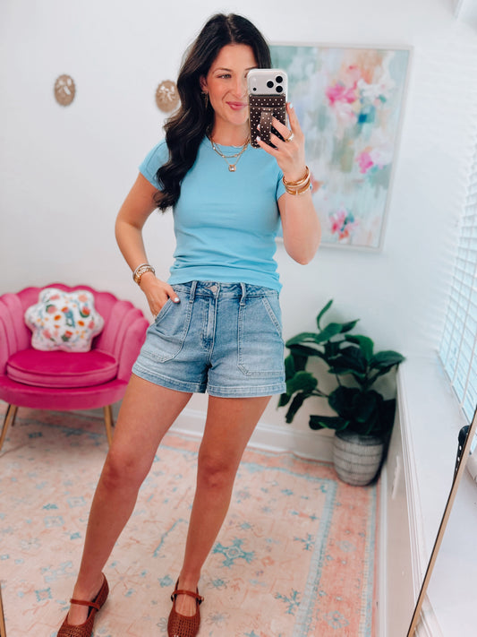 Basic Ribbed Baby Tee - Blue