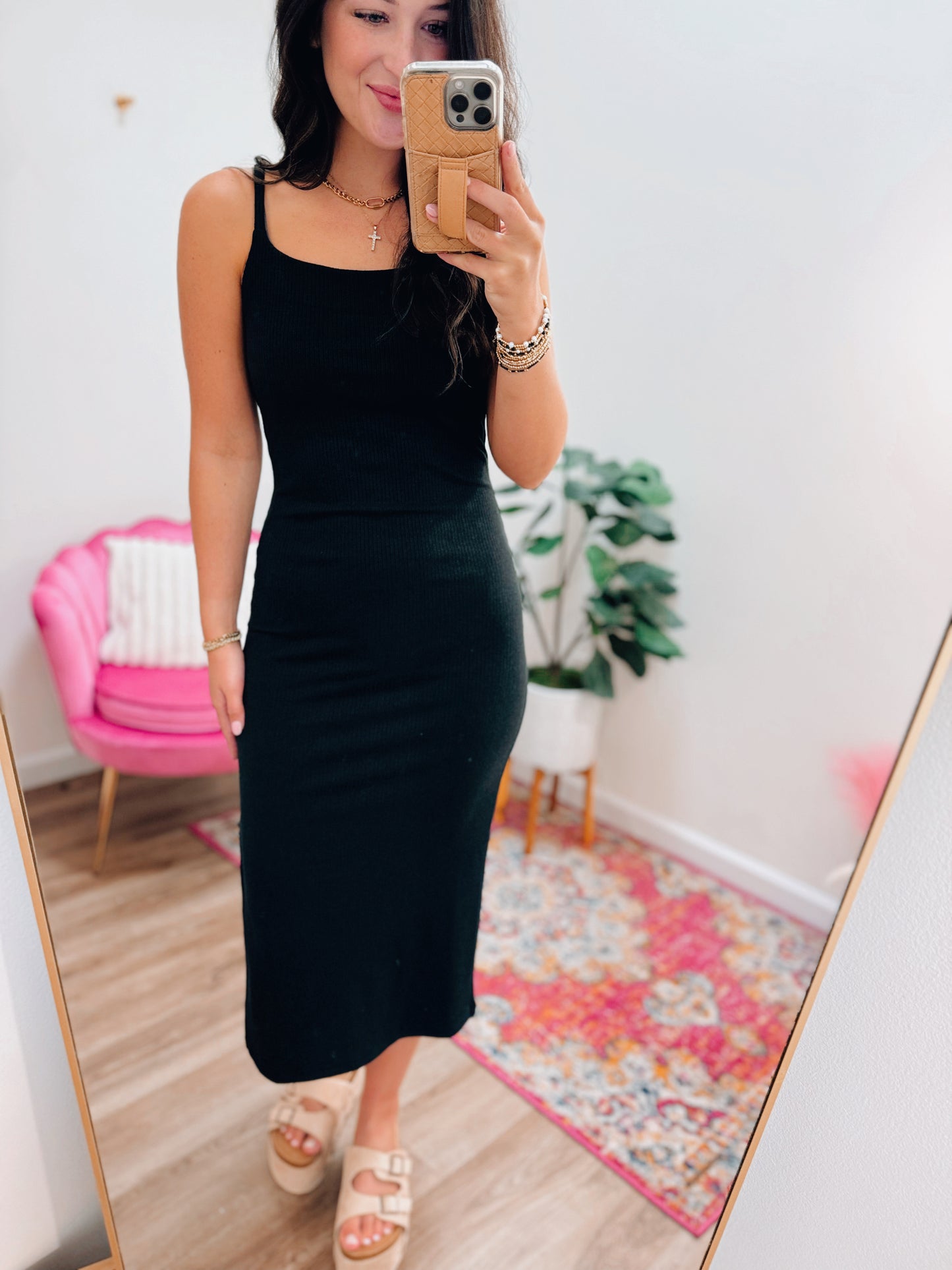 Julia Ribbed Cami Dress - Black