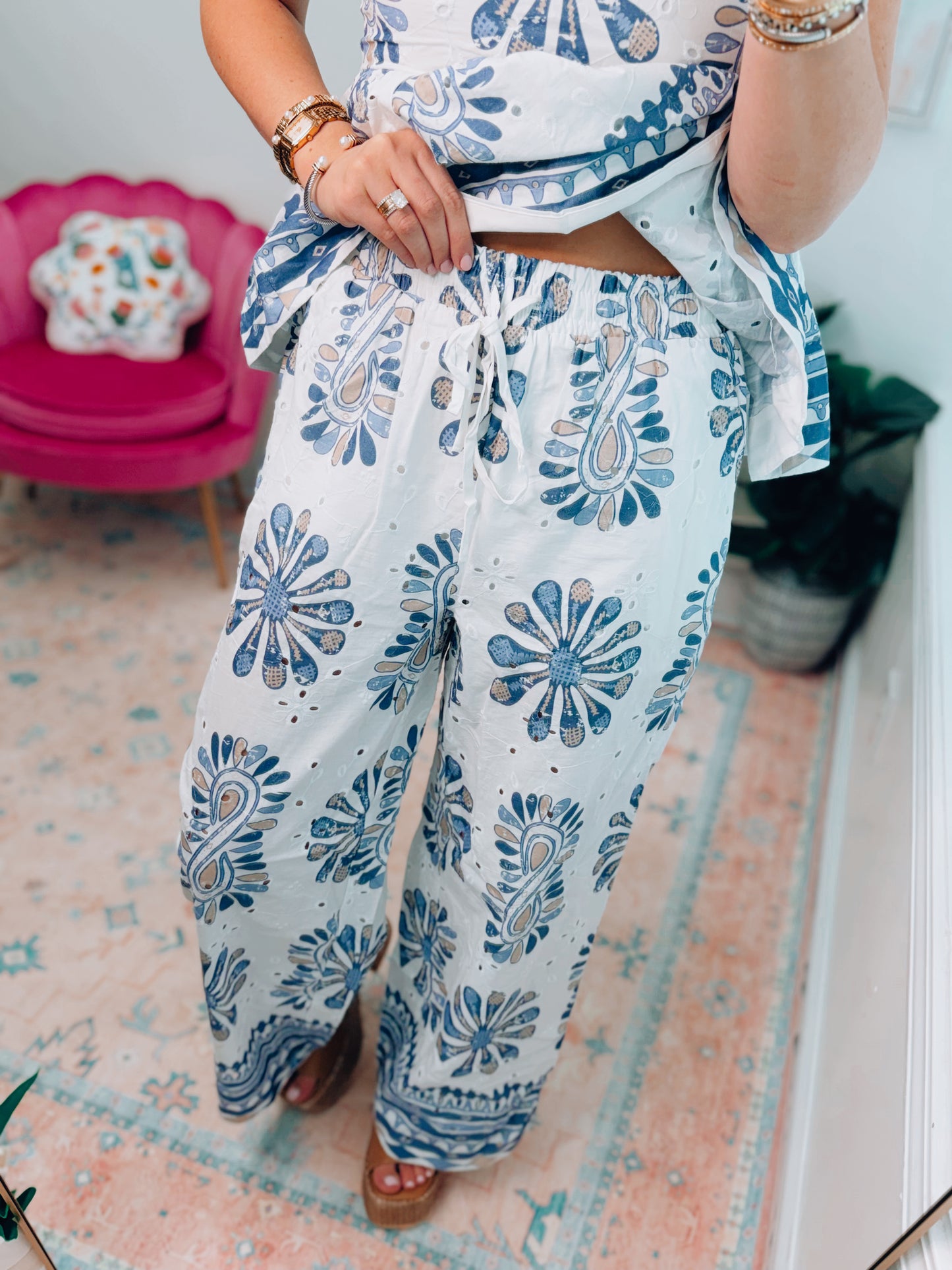Blue Mix Eyelet Beach Stroll Set