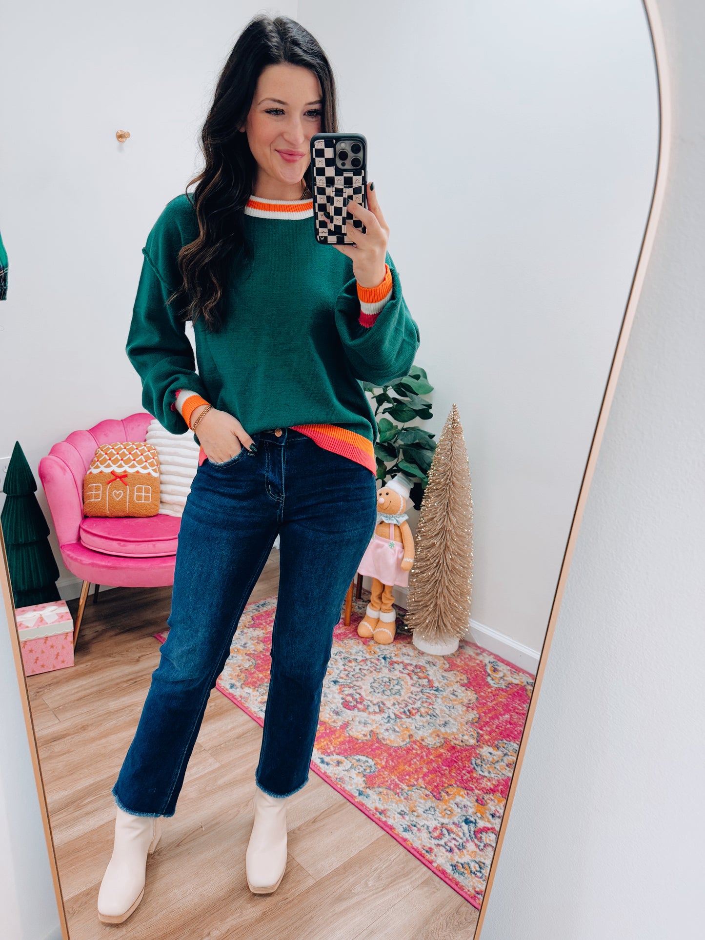 Natalie Striped Color Sweater - Green