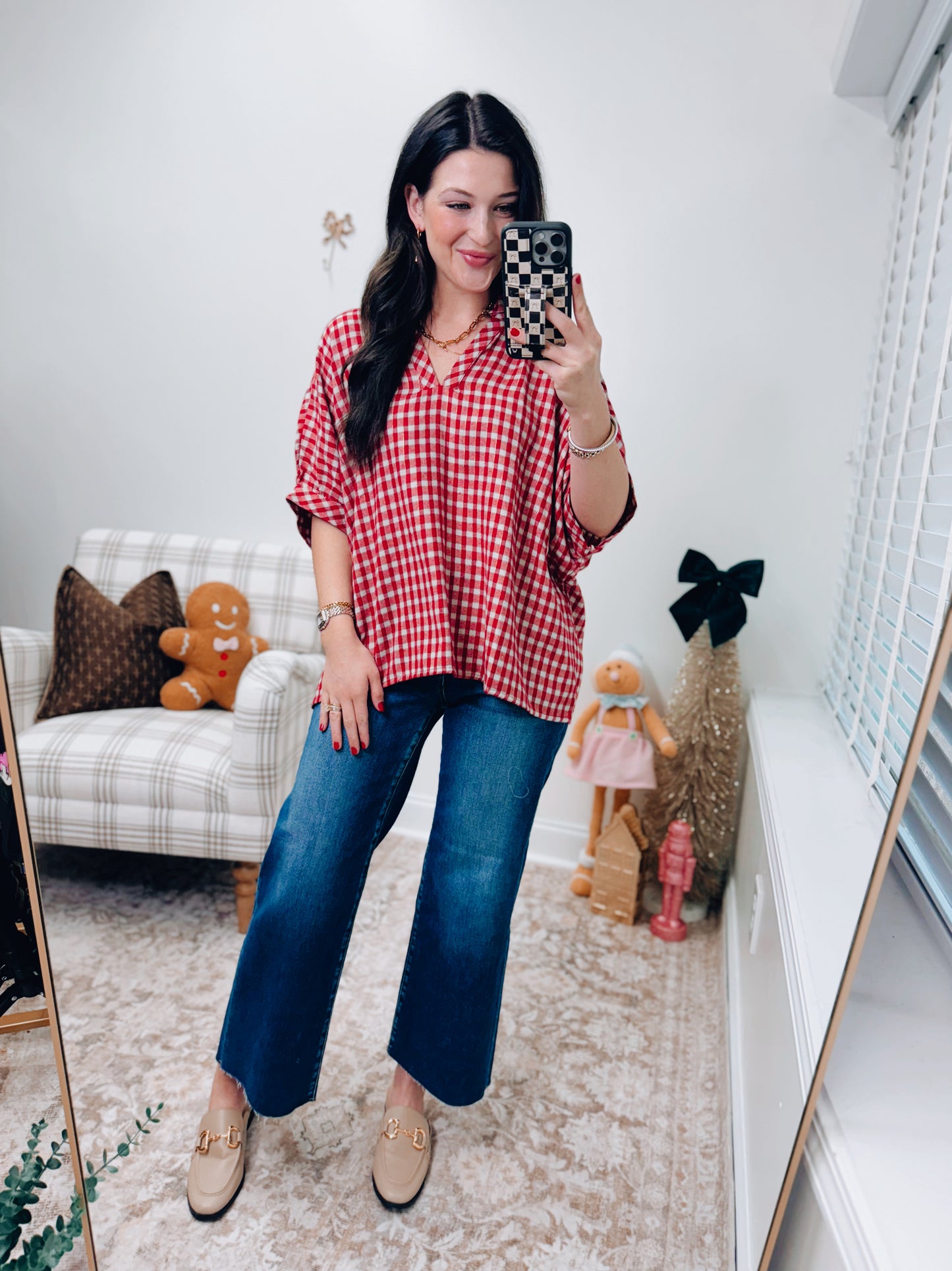 Gold Glitter Gingham Dolman Top