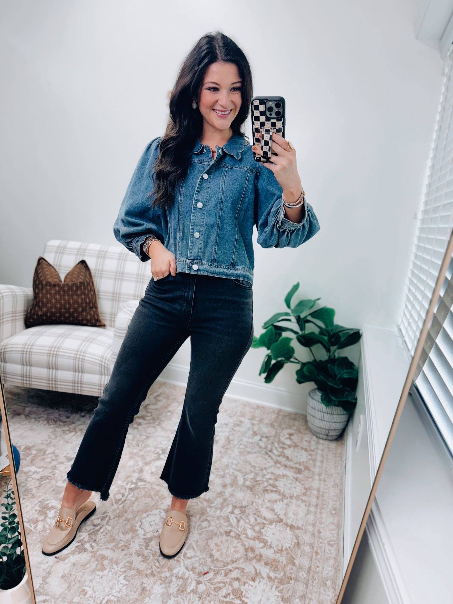 Scallop Denim Button Top