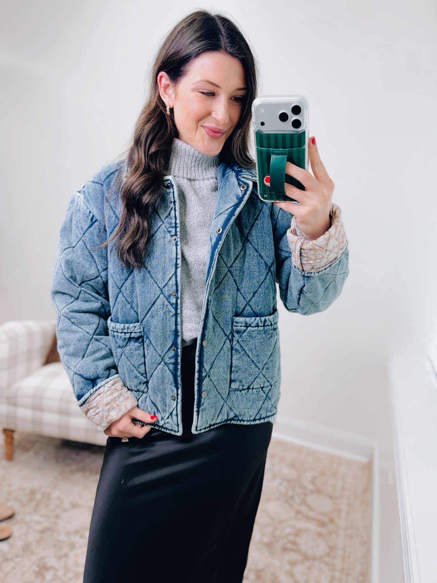Contrast Lining Quilted Padding Denim Jacket