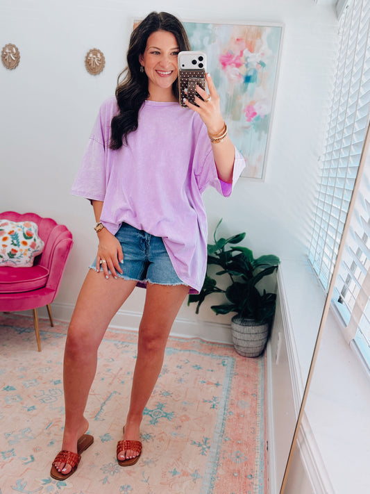 CURVY Daily Go-To Oversized Mineral Wash Tee - Lavender