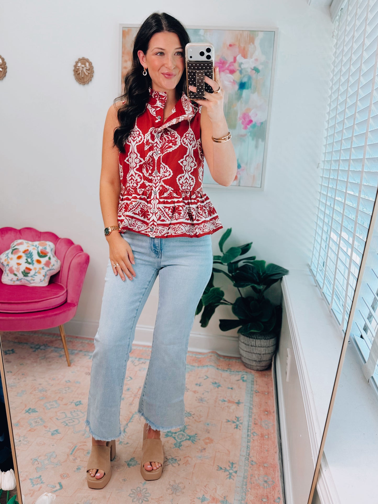 Rust Ruffle Mix Top