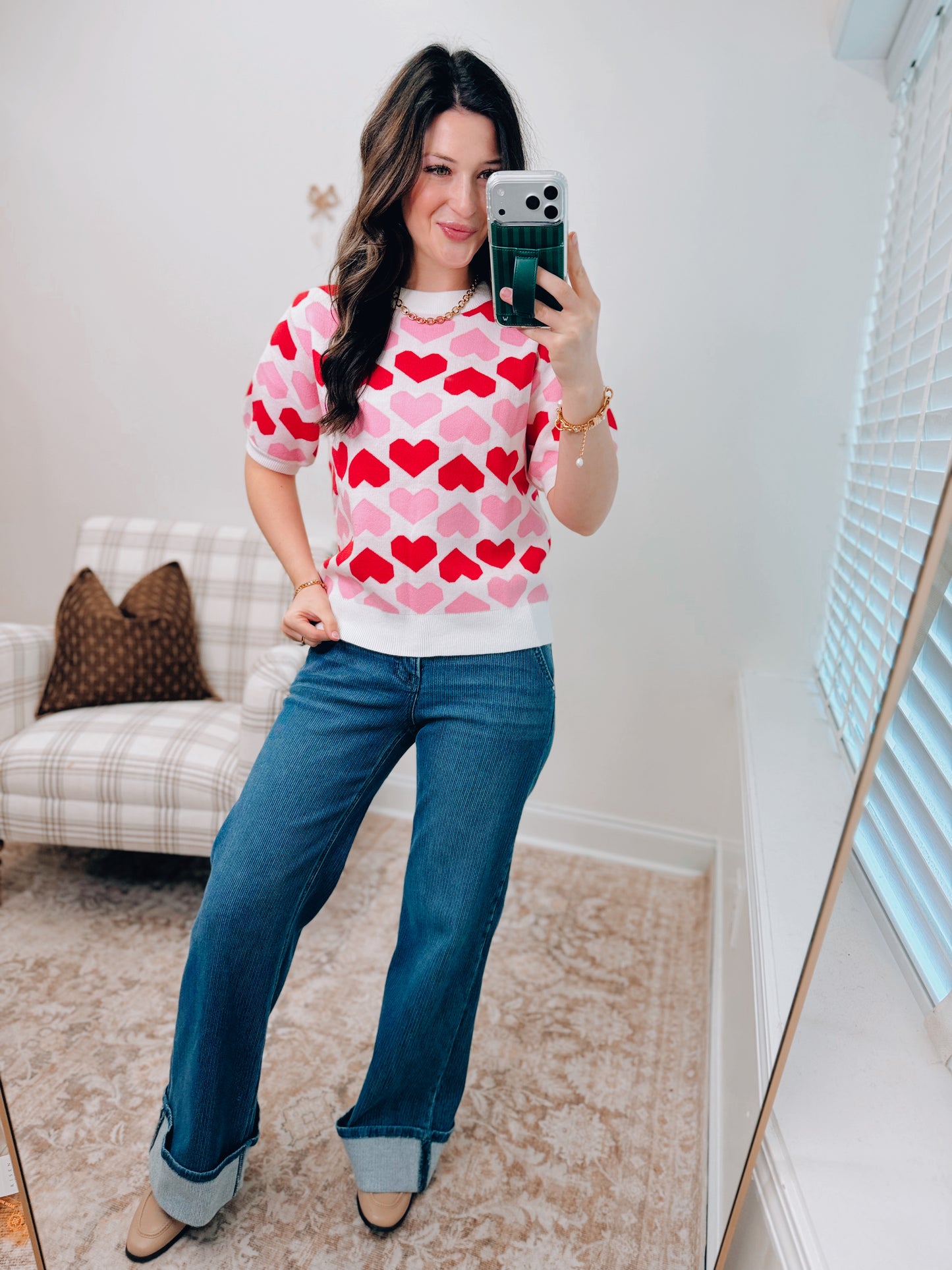 Two-Tone Heart Sweater Top