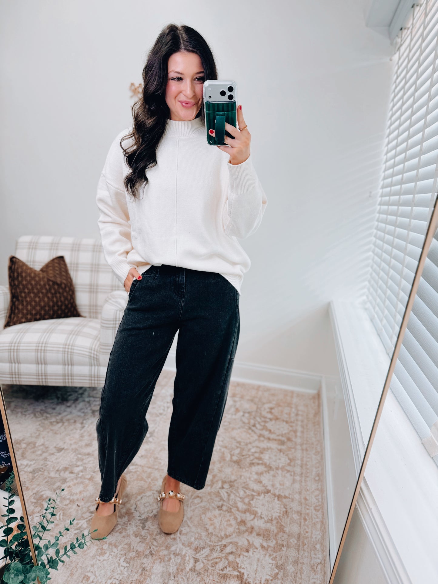 Ivory Ribbed Mock Front Seam Sweater